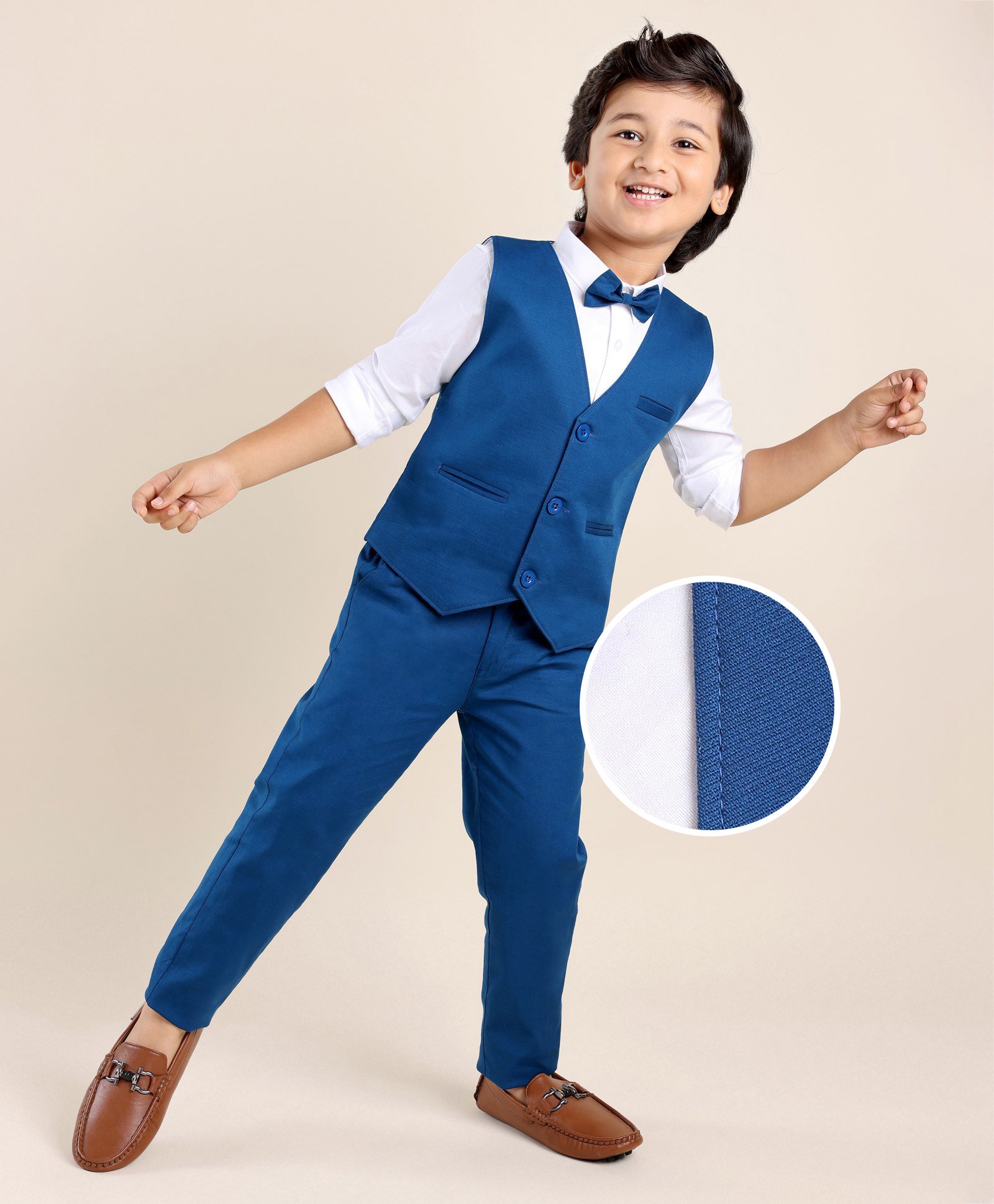 Mark & Mia Full Sleeves Solid Party Suit with Bow Tie - Royal Blue & White-image-15