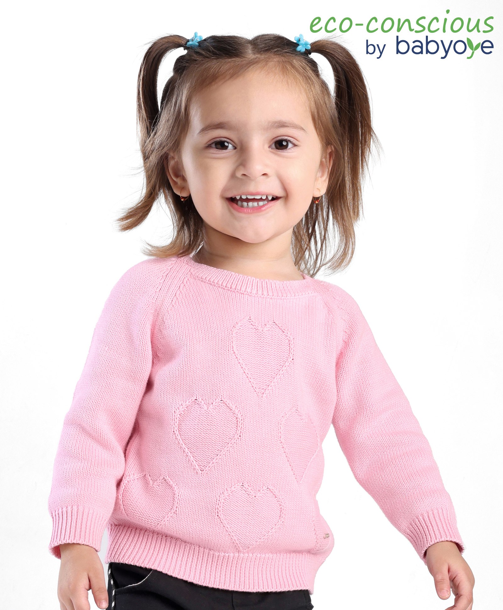 Babyoye Eco Conscious 100% Cotton Knit Full Sleeves Sweater Heart Design - Pink-picture-15