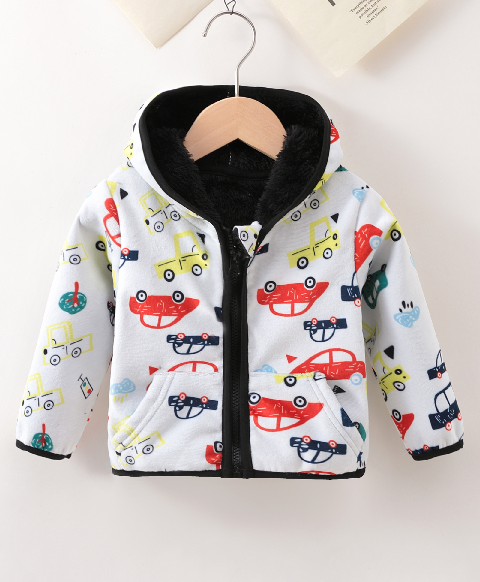 Kookie Kids Full Sleeves Car Printed Hoodies - White-image-2