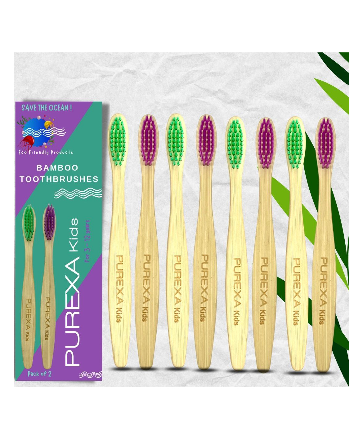 Purexa Kids Bamboo Toothbrush With SuperSoft Bristles & Easy Grip Handle - Pack Of 8-picture-12