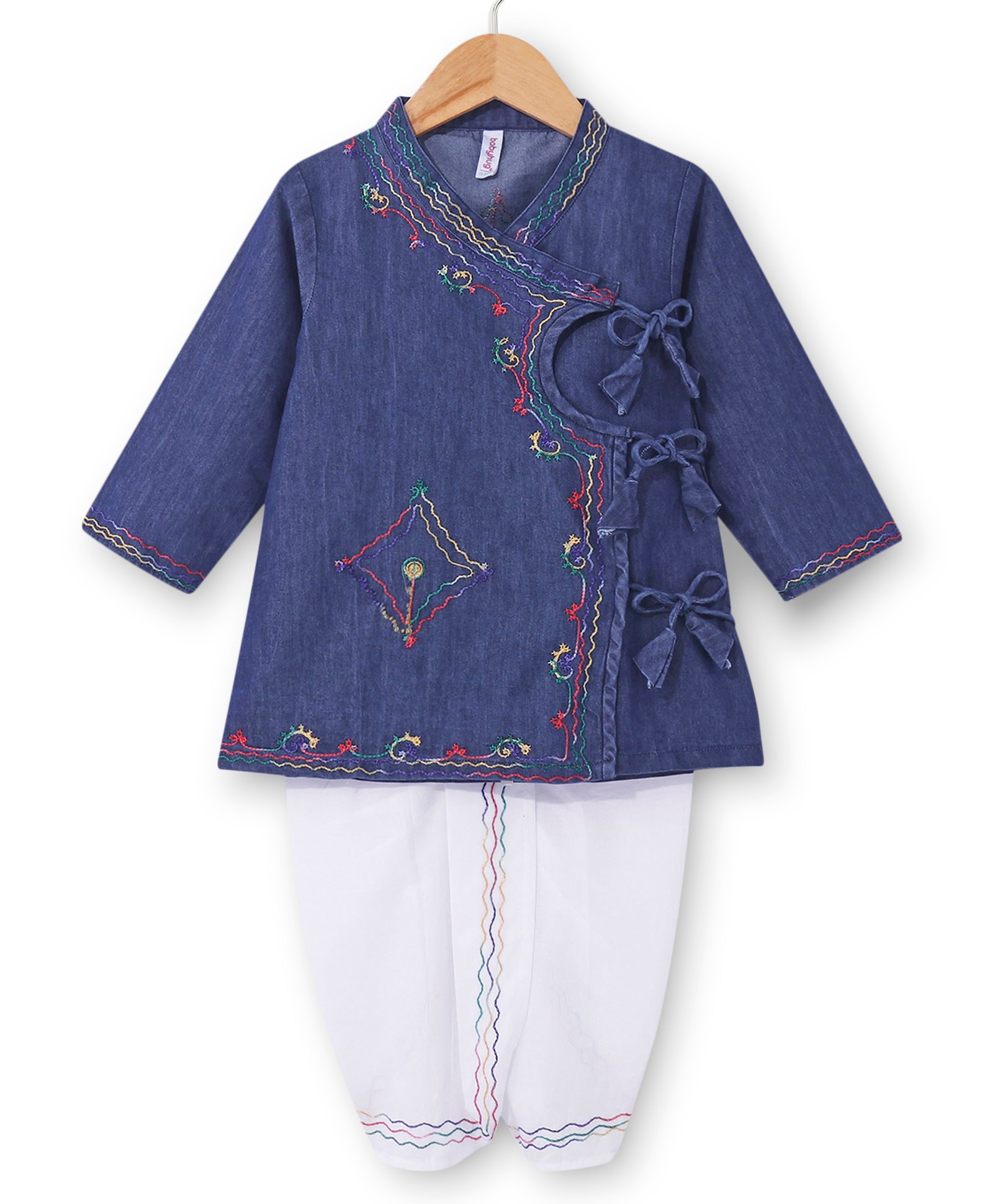 Babyhug 100% Cotton Woven Full Sleeves Angarakha Embroidered Kurta & Dhoti Set - Navy Blue-picture-30