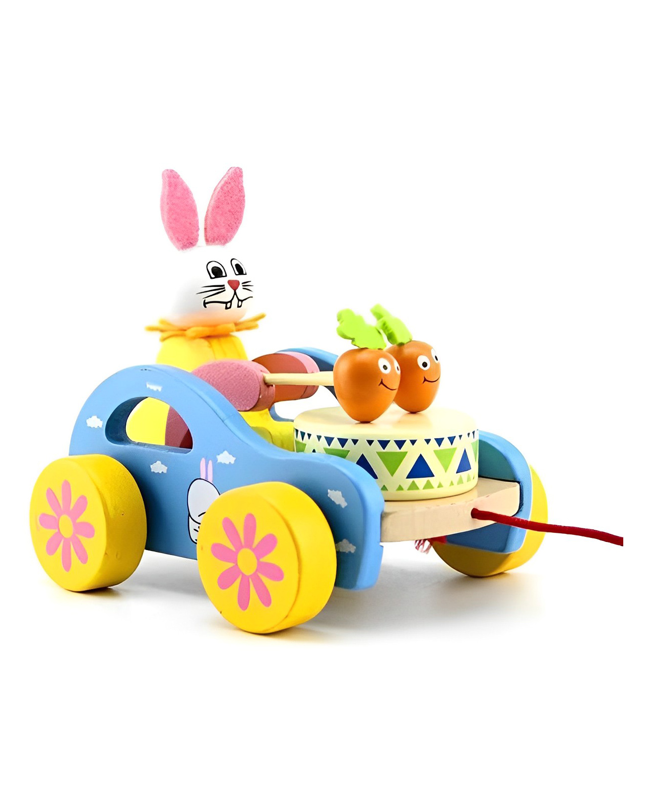 Smartcraft Wooden Drum Musical Pull Along Toy, Baby Early Walking Pull Toy, (Pack of 1) (Rabbit)