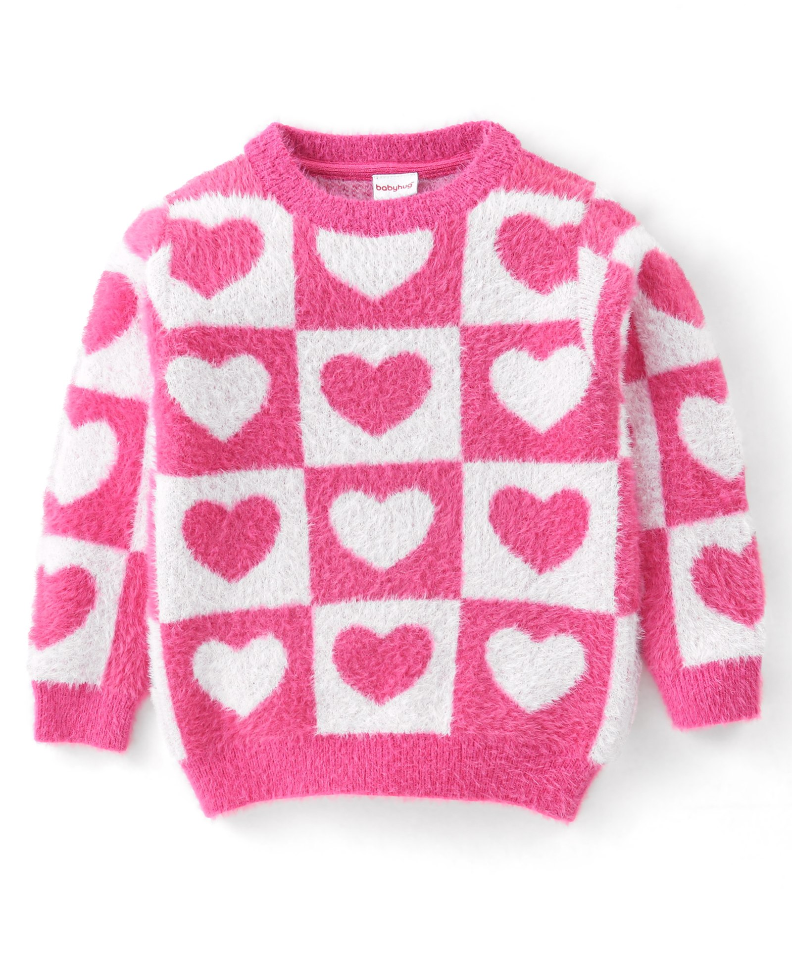 Babyhug Acrylic Knit Full Sleeves Pullover Heart Design - Pink-image-7