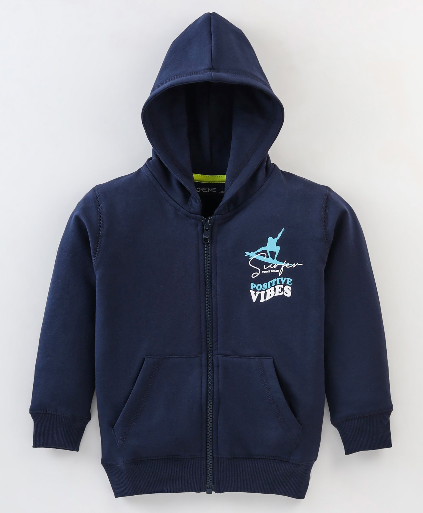 Doreme Cotton Fleece Full Sleeves Hooded Sweat Jacket Text Print- Blue-image-29