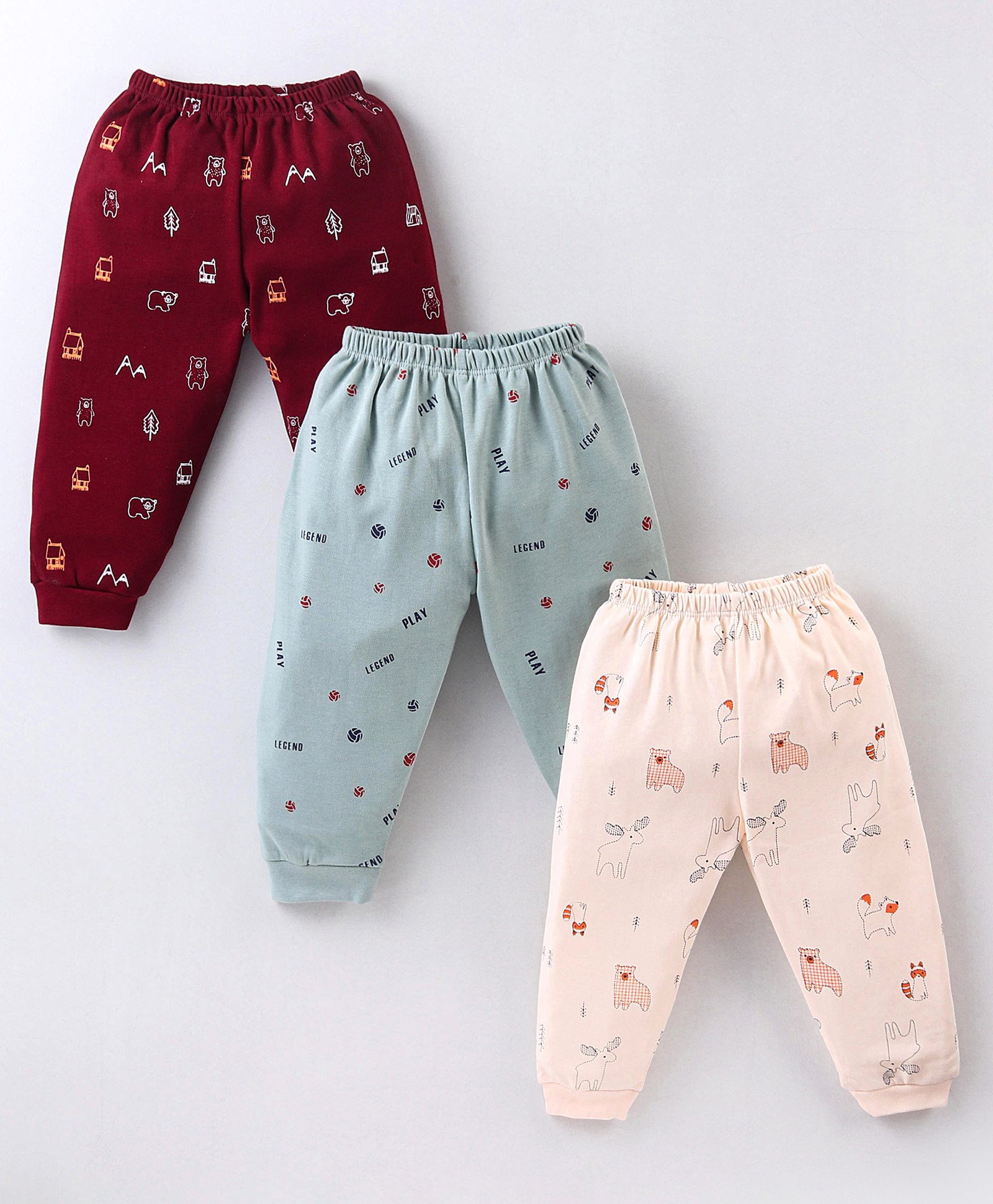 Mini Donuts Full Length Lounge Pants Animal Print Pack Of 3 - Green Peach & Maroon-picture-25