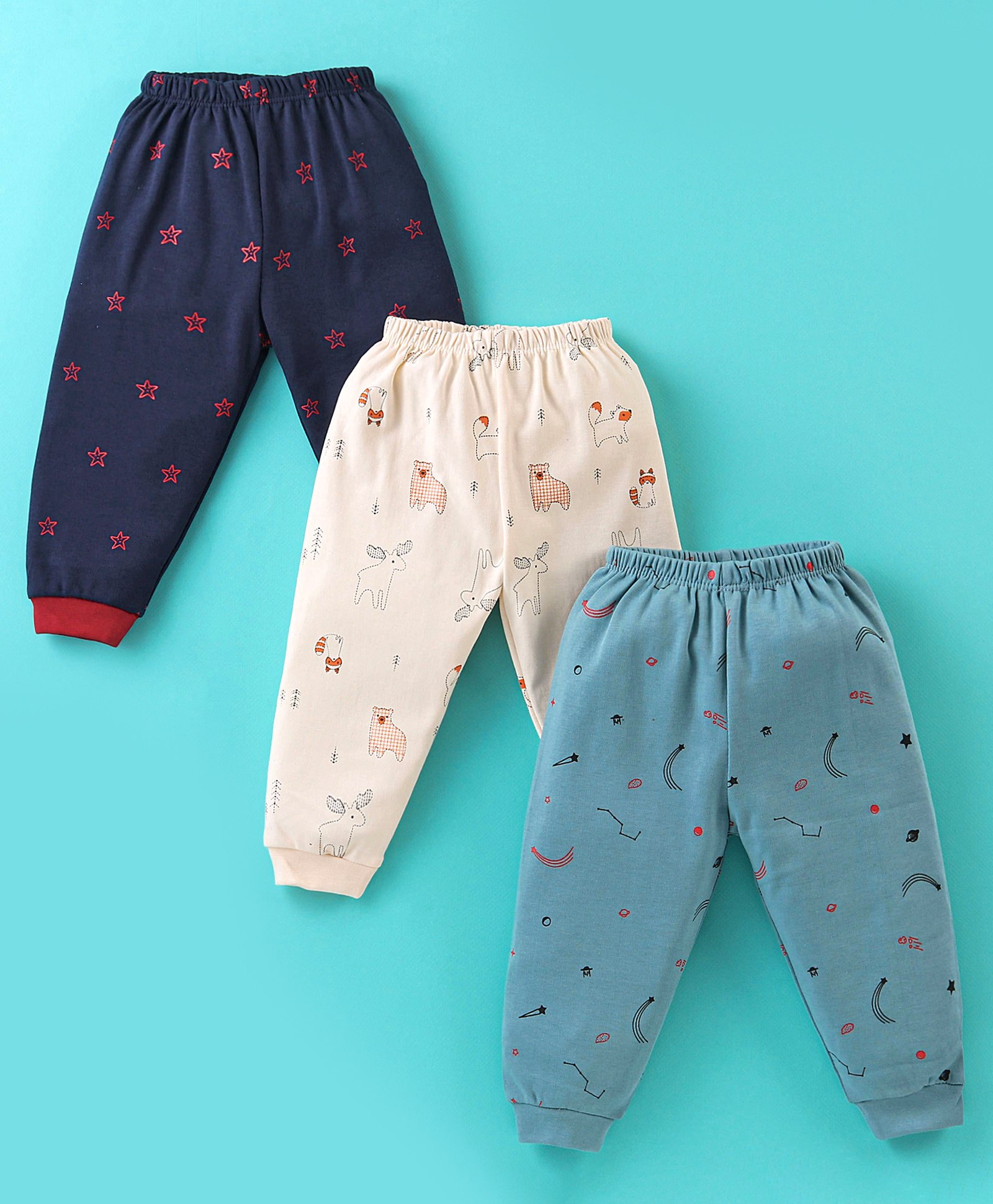 Mini Donuts Full Length Lounge Pants Star Print Pack Of 3 - Navy Blue & Cream-picture-11