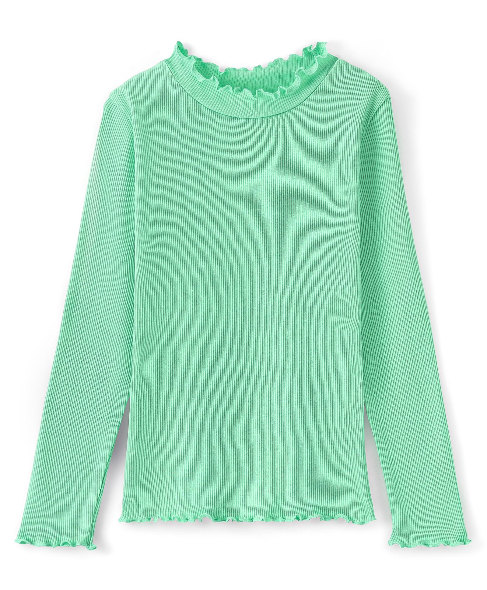 Pine Kids 100% Cotton Full Sleeves Lettus Neck Textured Skivi Solid T-Shirt- Green-image-0