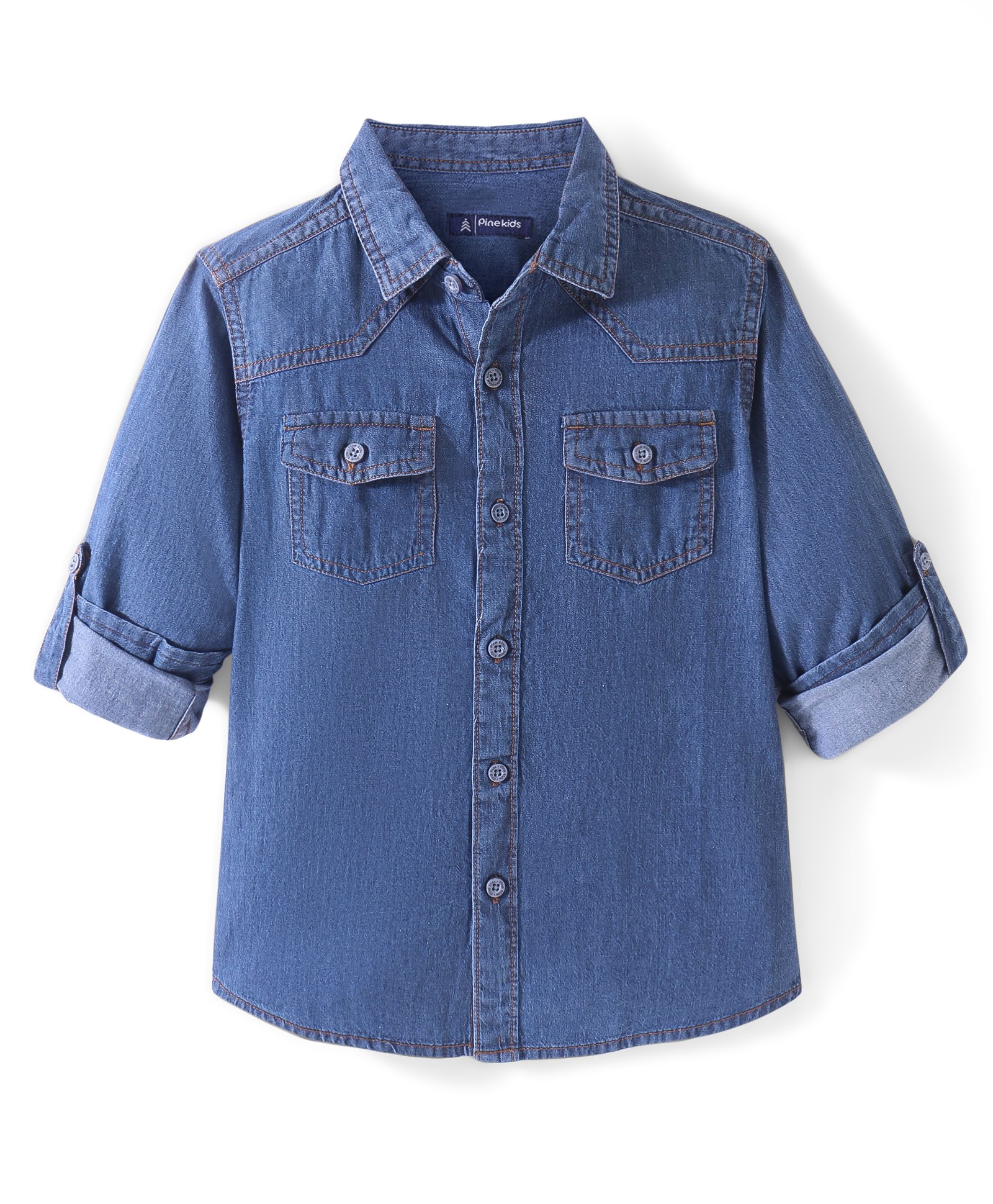 Pine Kids 100% Cotton Full Sleeves Denim Washed Shirt - Blue-picture-28