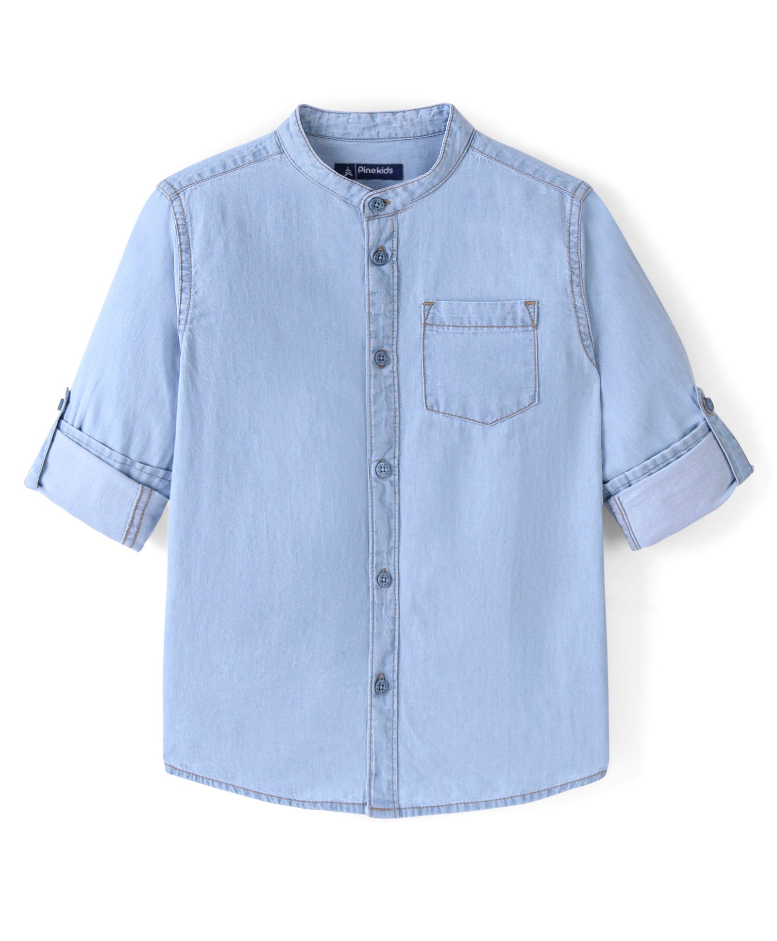 Pine Kids 100% Cotton Full Sleeves Denim Shirts - MId Blue-picture-29