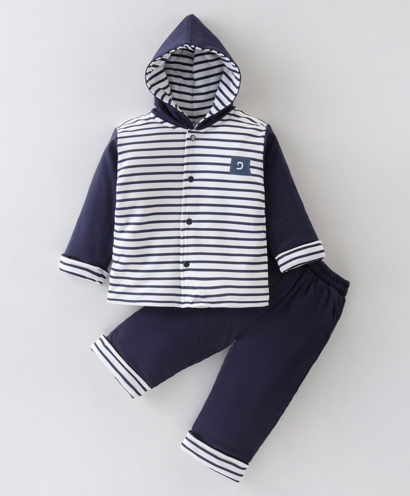 Doreme Interlock Cotton Full Sleeves Striped Hooded Winter Wear Suits - Navy Blue-picture-31