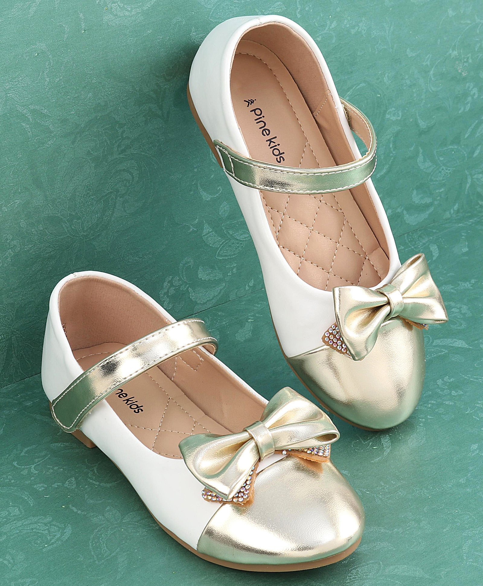 Pine Kids Velcro Closure Bellies with Bow Applique - Golden-image-3