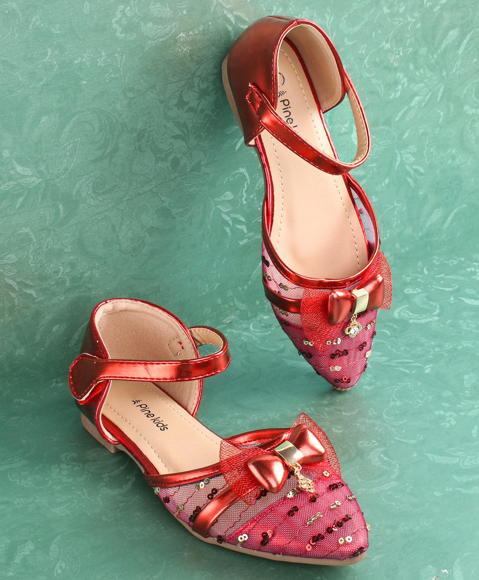 Pine Kids Buckled Bellies with Bow & Sequine Detailing - Red-picture-20