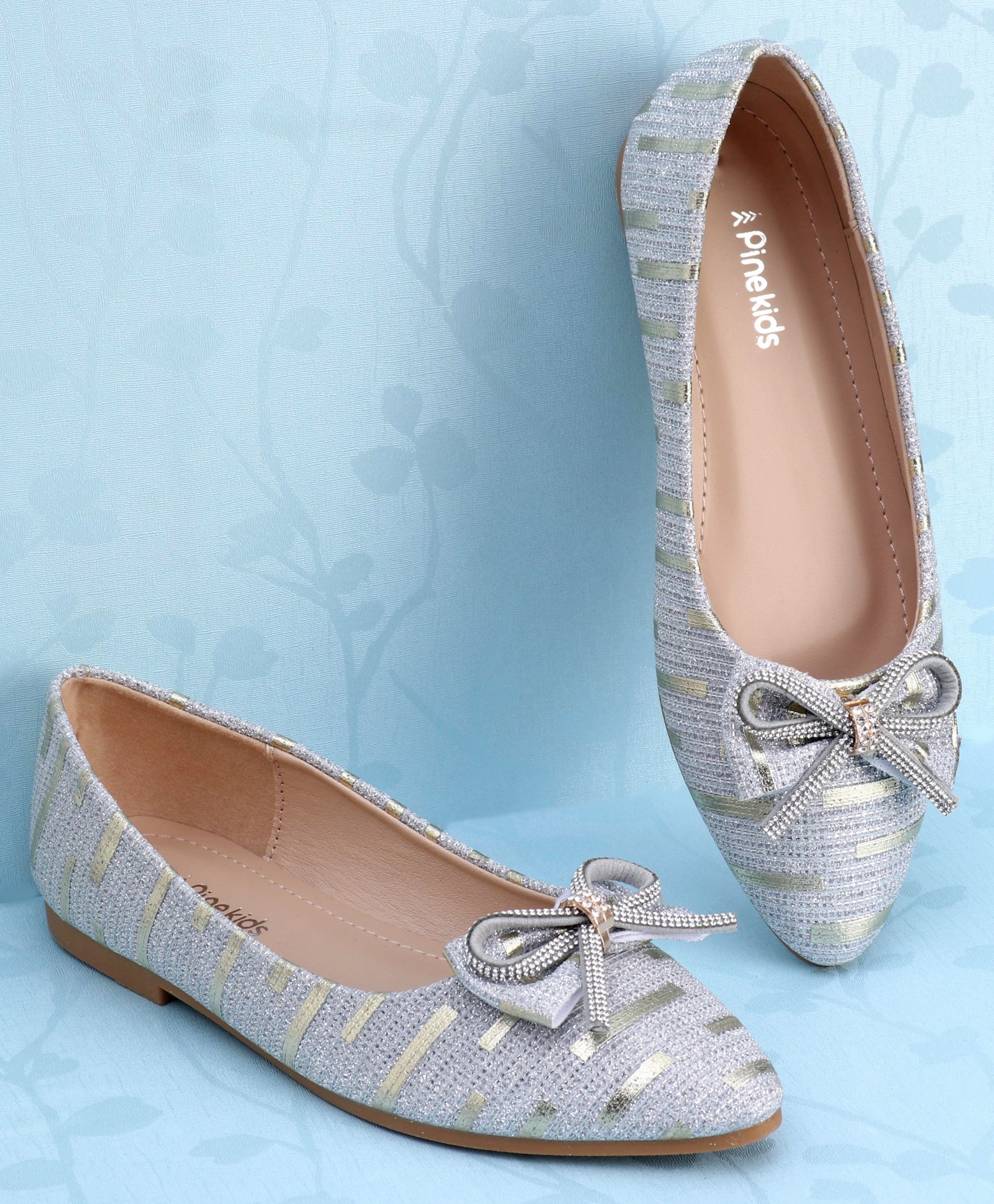 Pine Kids Slip On Bellies with Bow Applique - Silver-image-40