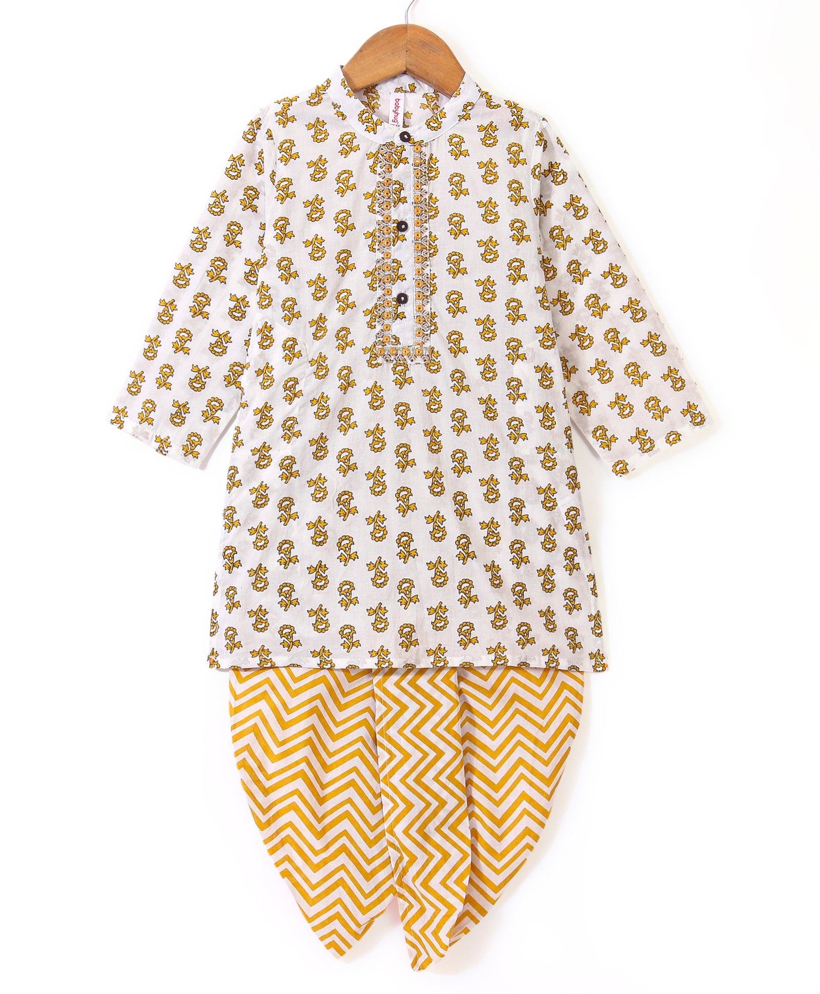 Babyhug Cotton Full Sleeves Kurta & Dhoti Set Floral Printed - Off White-image-32