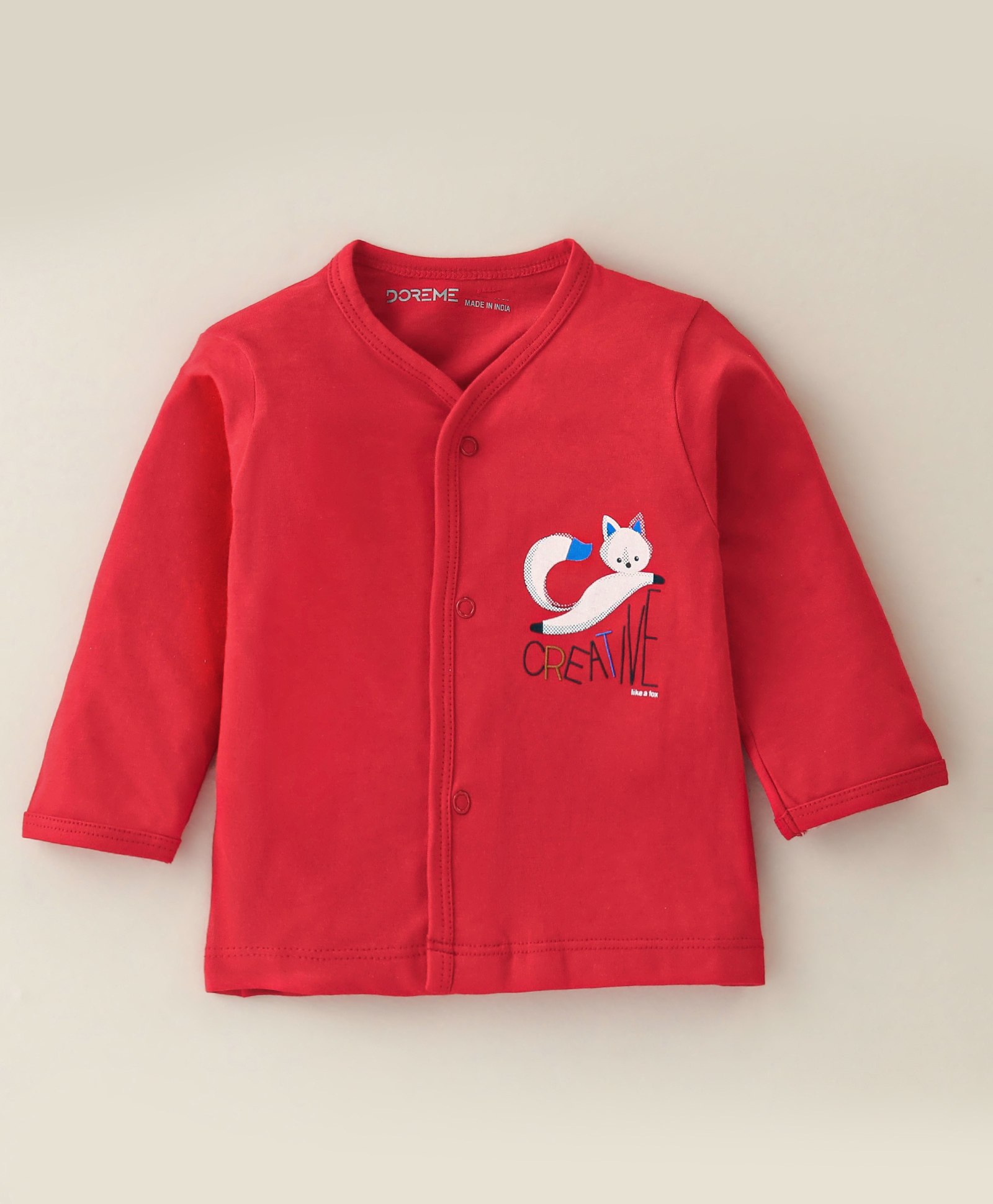 Doreme Single Jersey Full Sleeves Front Open Vest with Kitty Print - Red-image-46