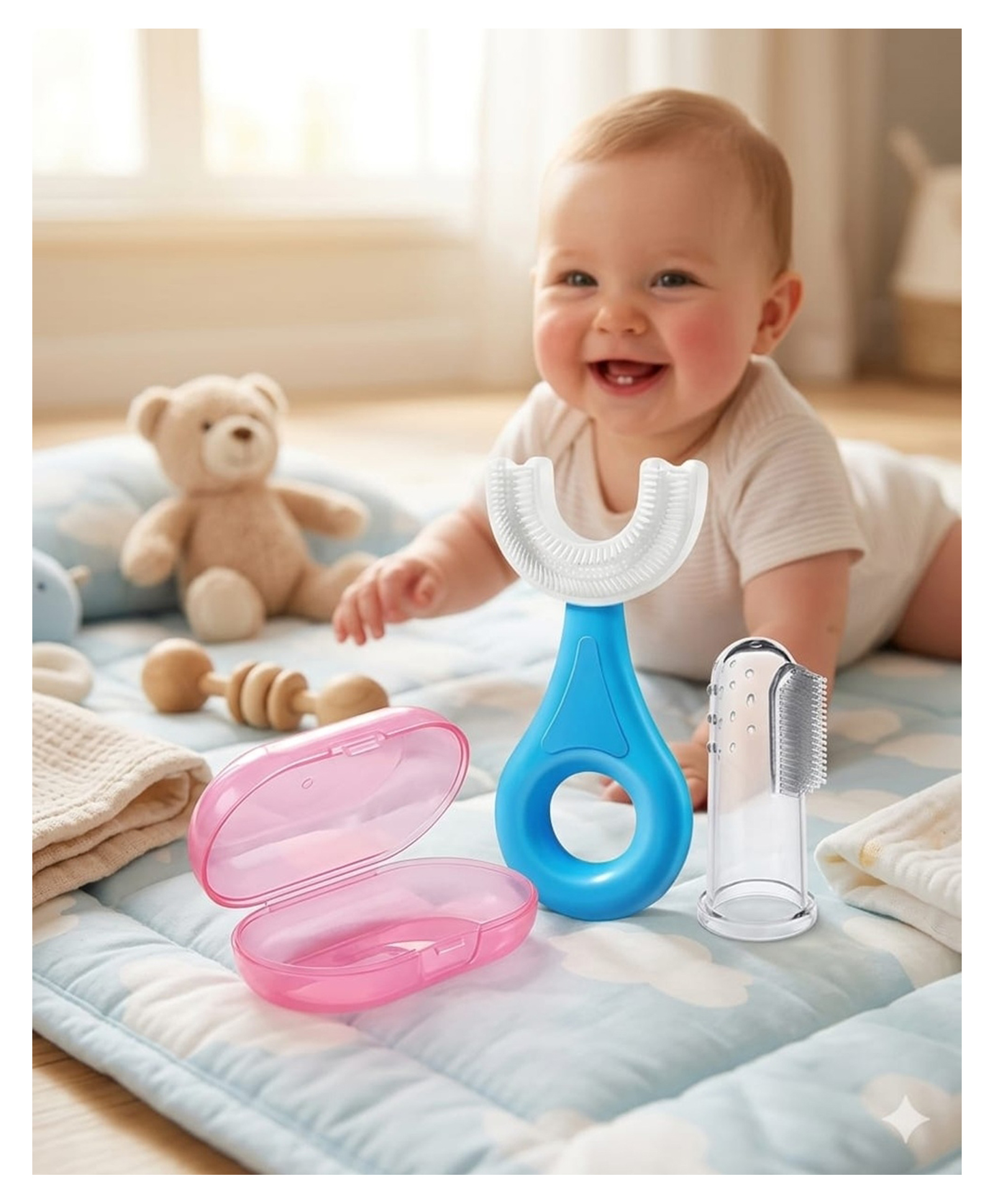Boxot Impex Baby Finger ToothBrush with case And Baby U Brush (Color May Vary)-image-2