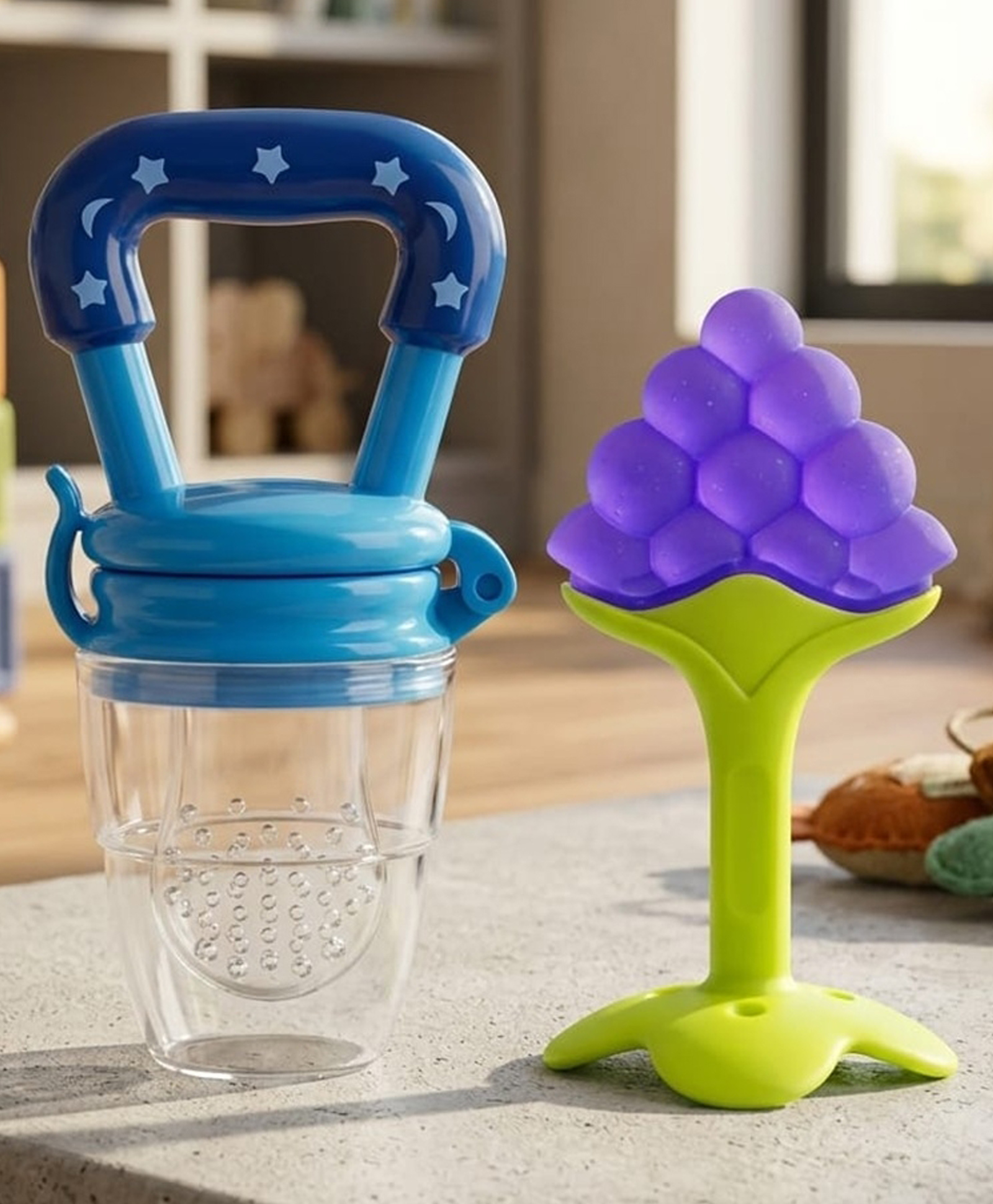 BOXOT IMPEX Baby Food Feeder And Fruit Shaped Silicone Stand Teether (Design & Color May Vary)-picture-17