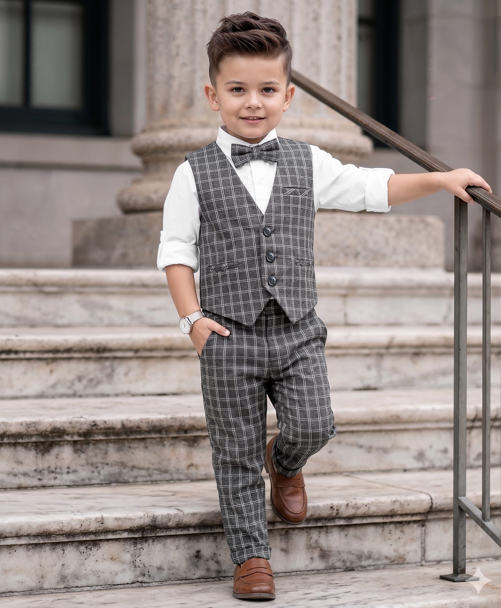 Robo Fry Full Sleeves Party Suit With Bow Checkered - Black & White-picture-20