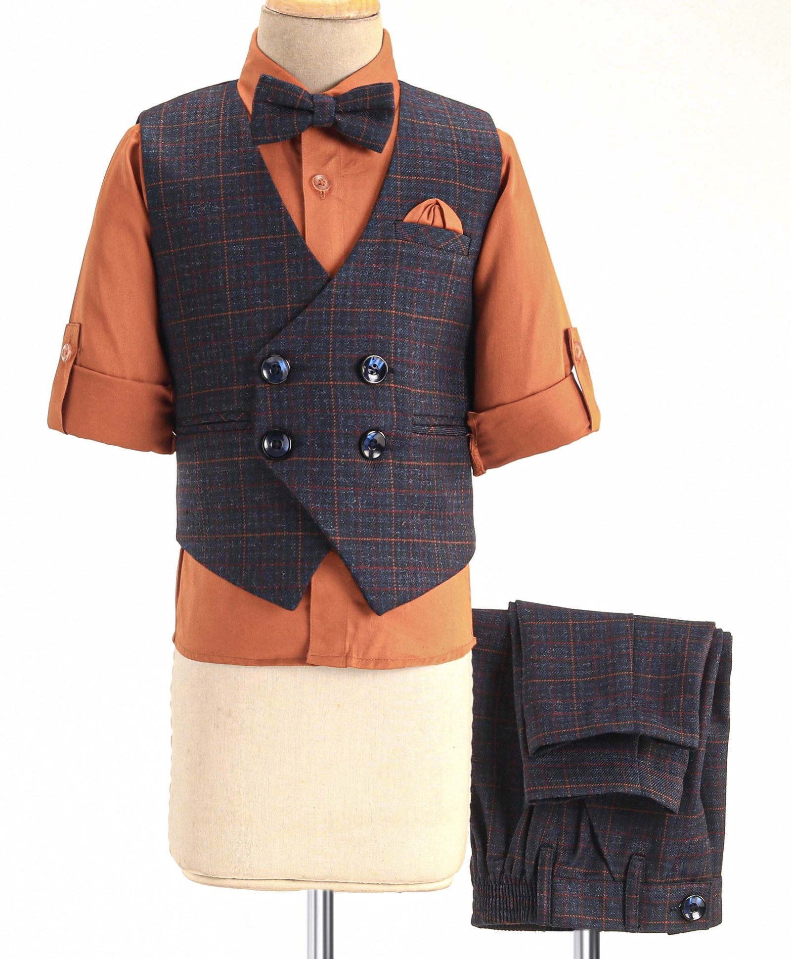 Robo Fry Woven Full Sleeves Three Piece Party Suit With Bow - Maroon-picture-26