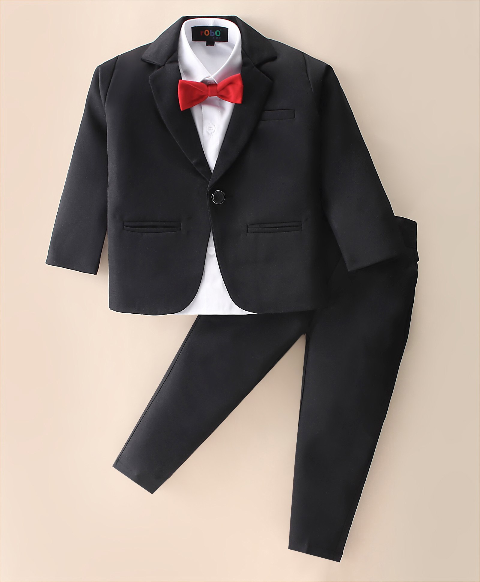 Robo Fry Full Sleeves Solid Colour 3 Pieces Party Suit - Black-picture-0