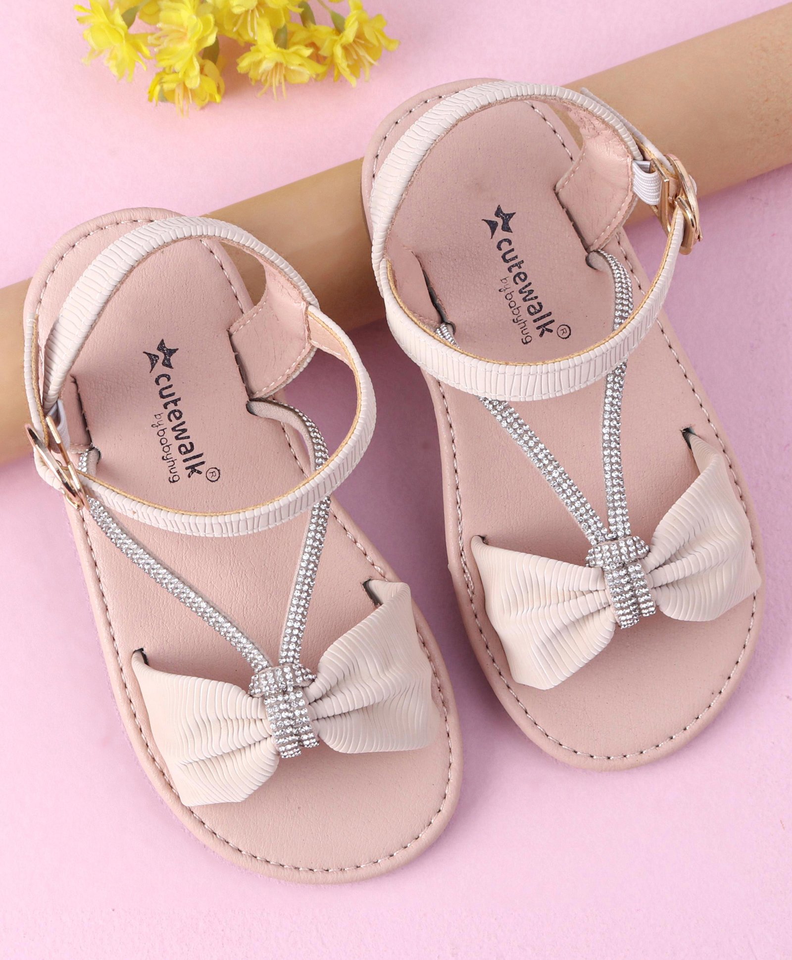 Cute Walk by Babyhug Buckle Closure Sandal with Bow & Stud Detailing - Beige-image-16