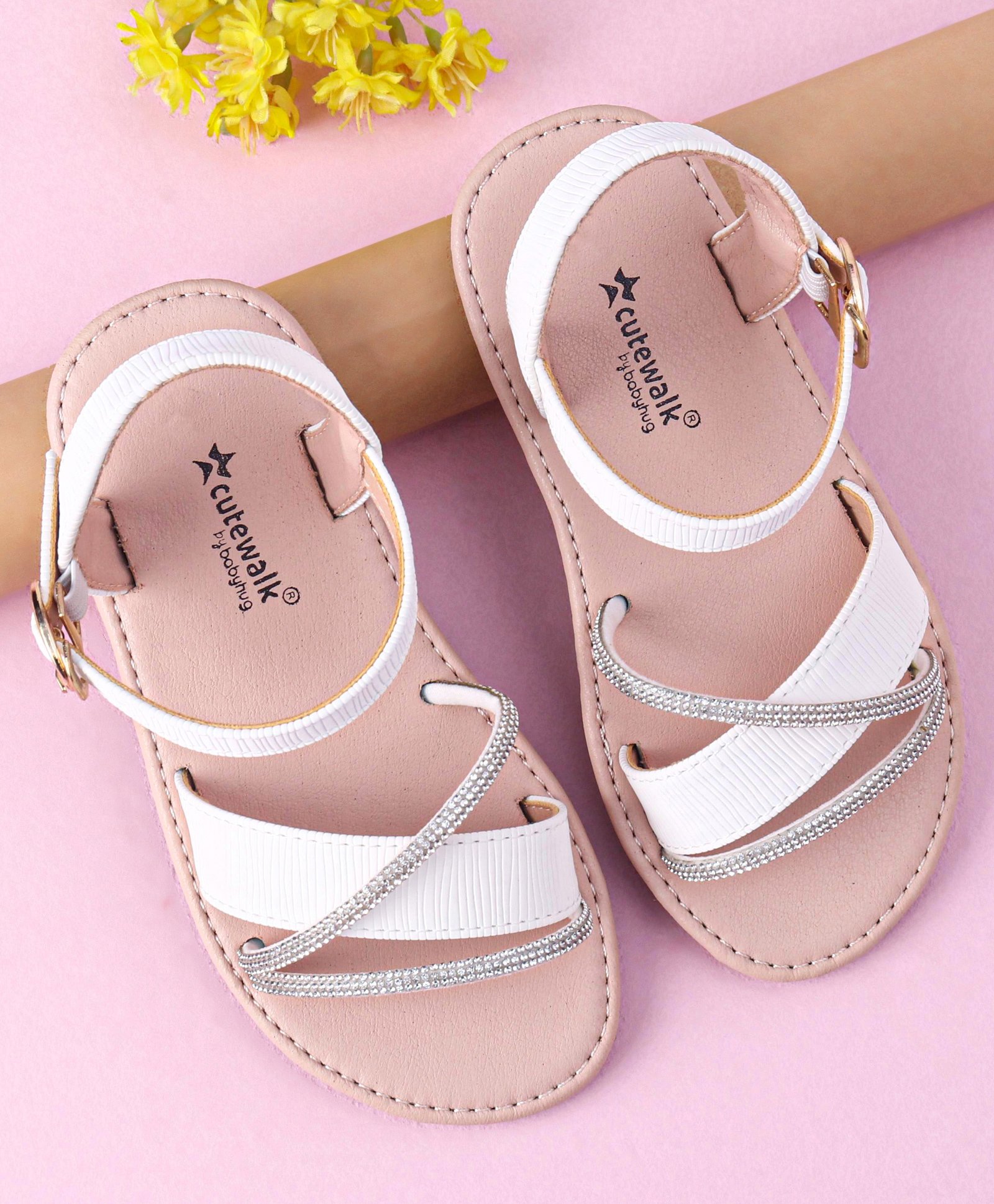 Cute Walk by Babyhug Buckle Closure Sandals with Stud Detailing - White-image-28