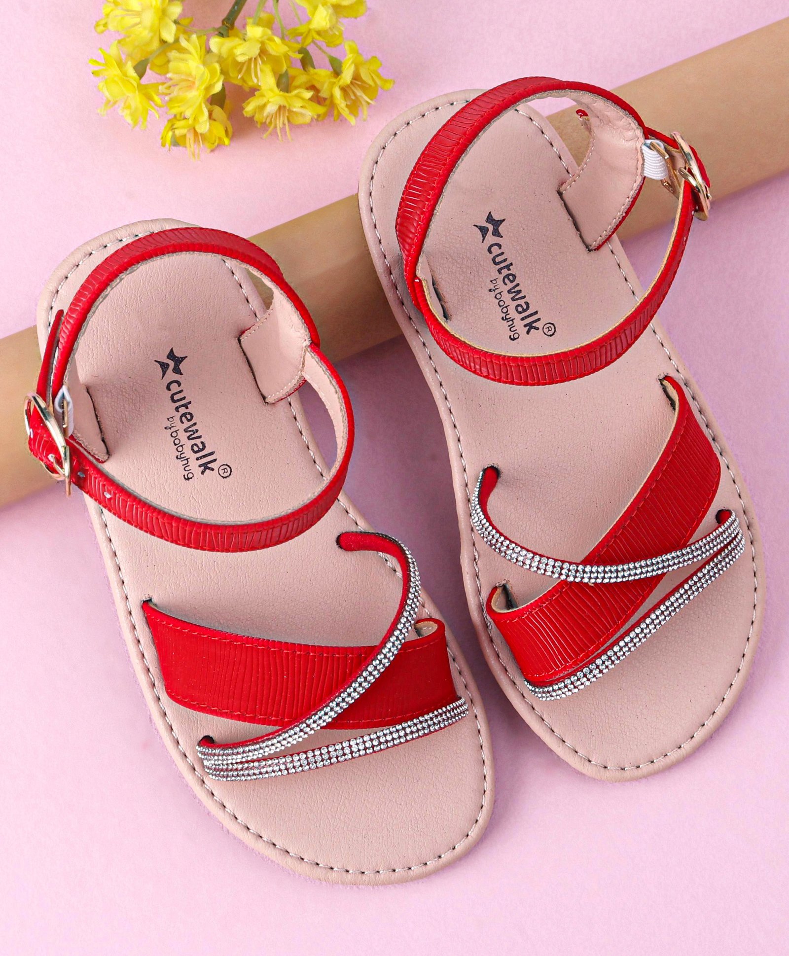 Cute Walk by Babyhug Buckle Closure Sandals with Stud Detailing - Red-image-29