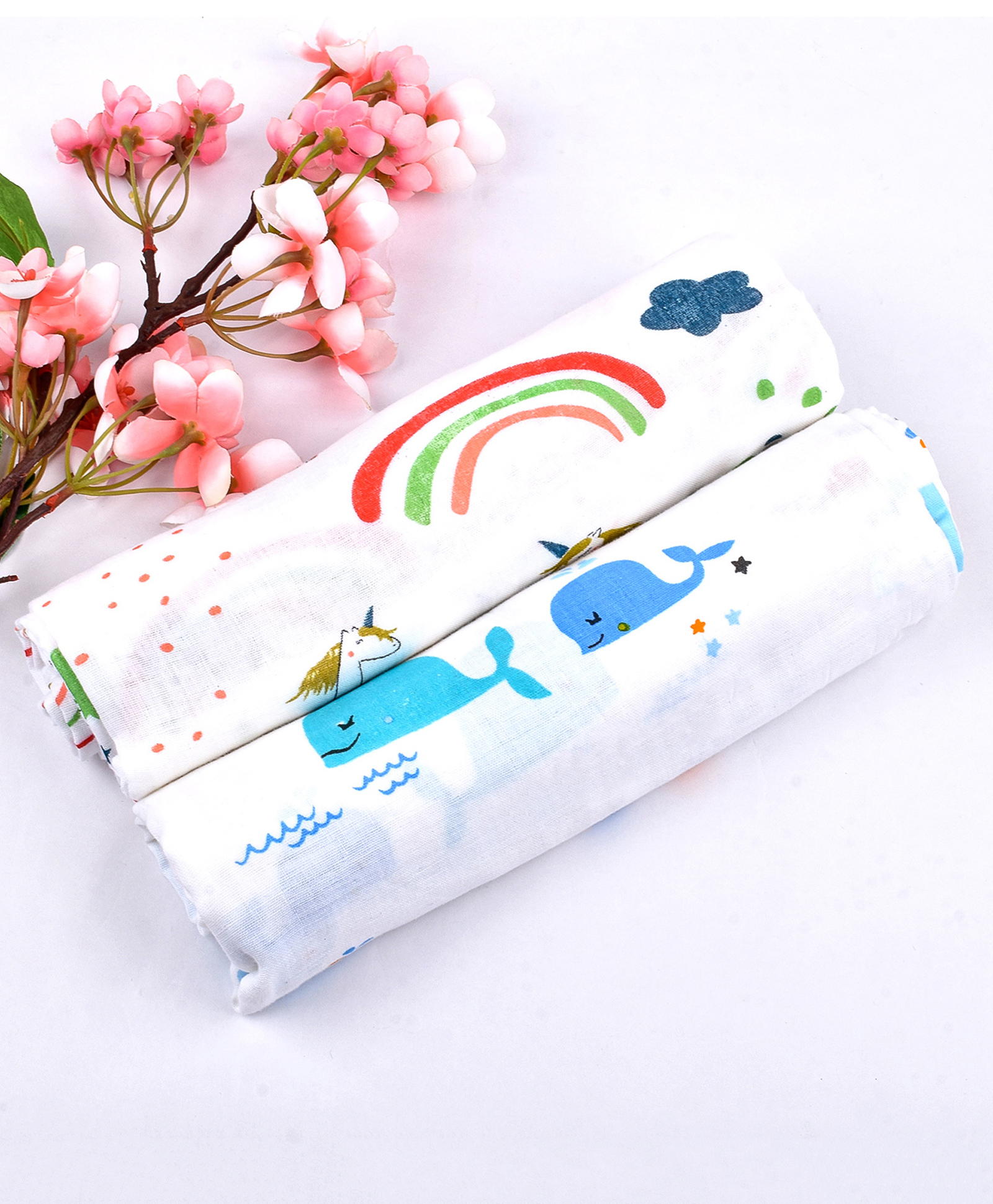 Moms Home Organic Cotton Baby Muslin Swaddle Unicorn & Whale Print Pack of 2 - Multicolor-image-41