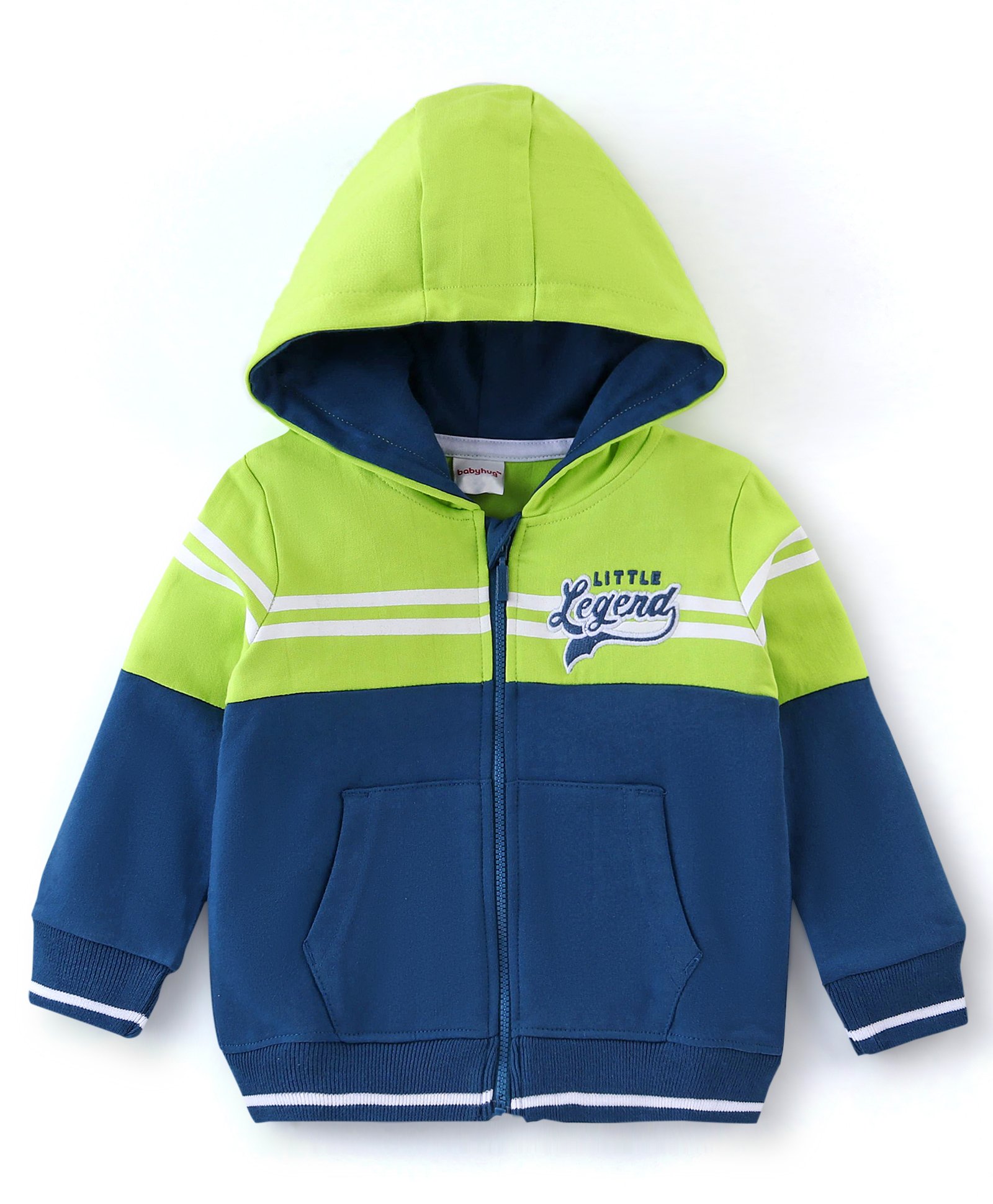 Babyhug Cotton Full Sleeves Cut & Sew SweatJacket with Zipper & Hood - Blue-image-45
