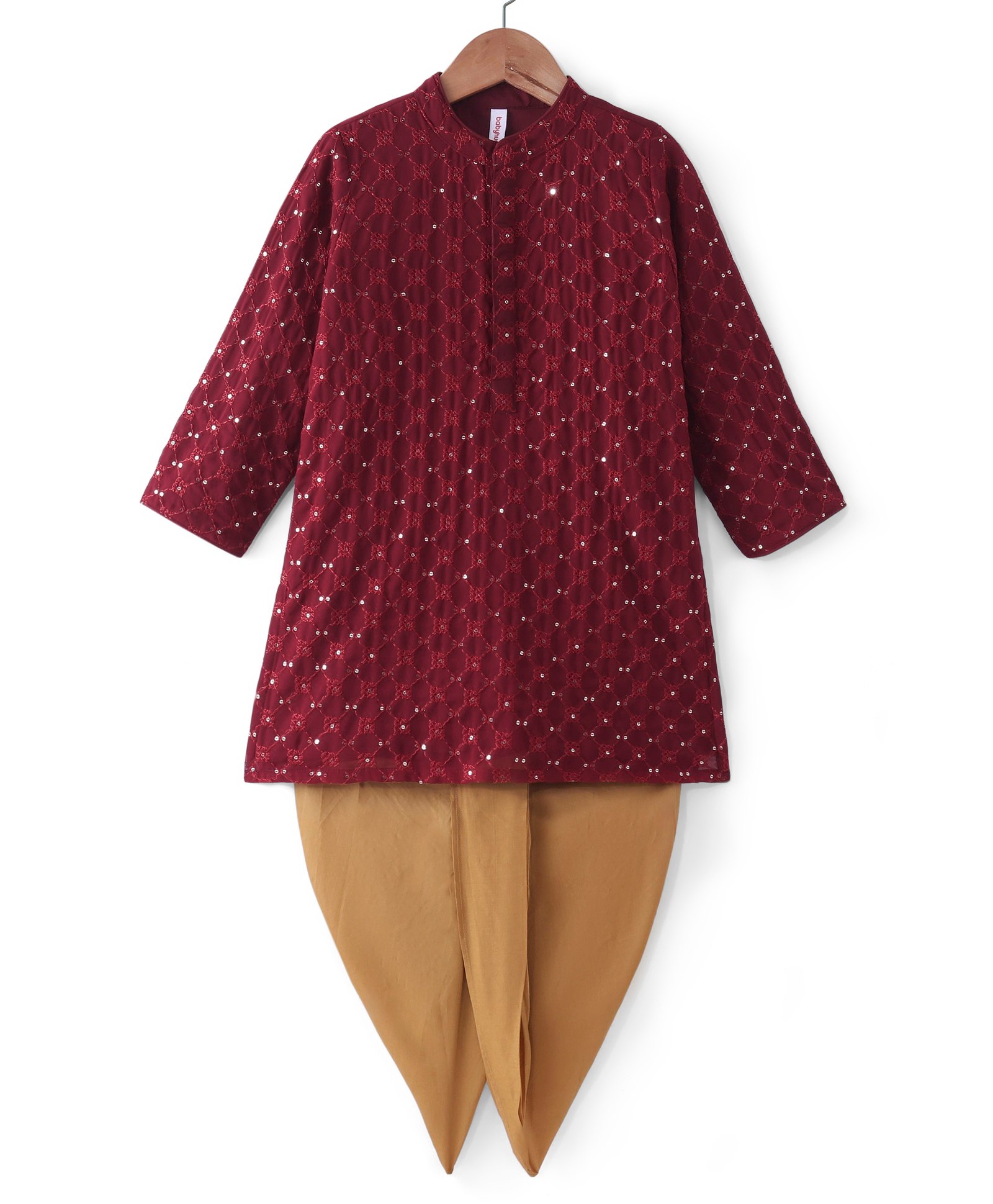 BABYHUG BOYS SEQUENCED EMBROIDERED KURTA DHOTI SET 12-18M  MAROON-image-4