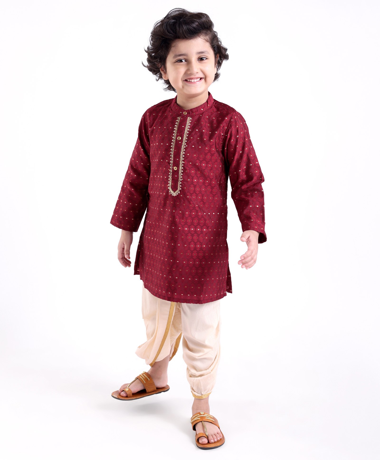 Babyhug Dobby Full Sleeves Embroidered Kurta with Solid Dhoti Set - Maroon-picture-17