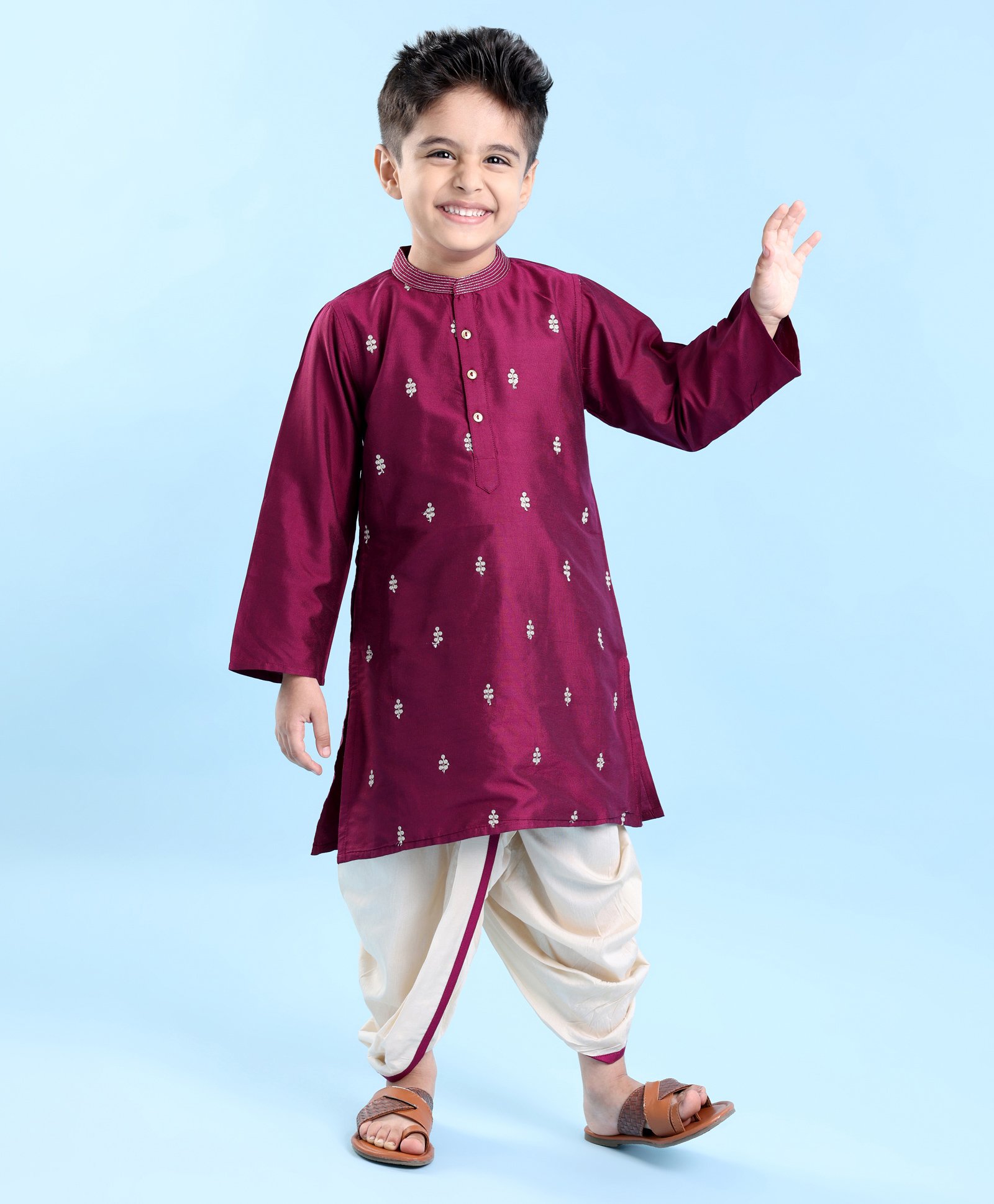 Babyhug Full Sleeves Floral Embroidered Kurta Dhoti Set - Magenta-image-17