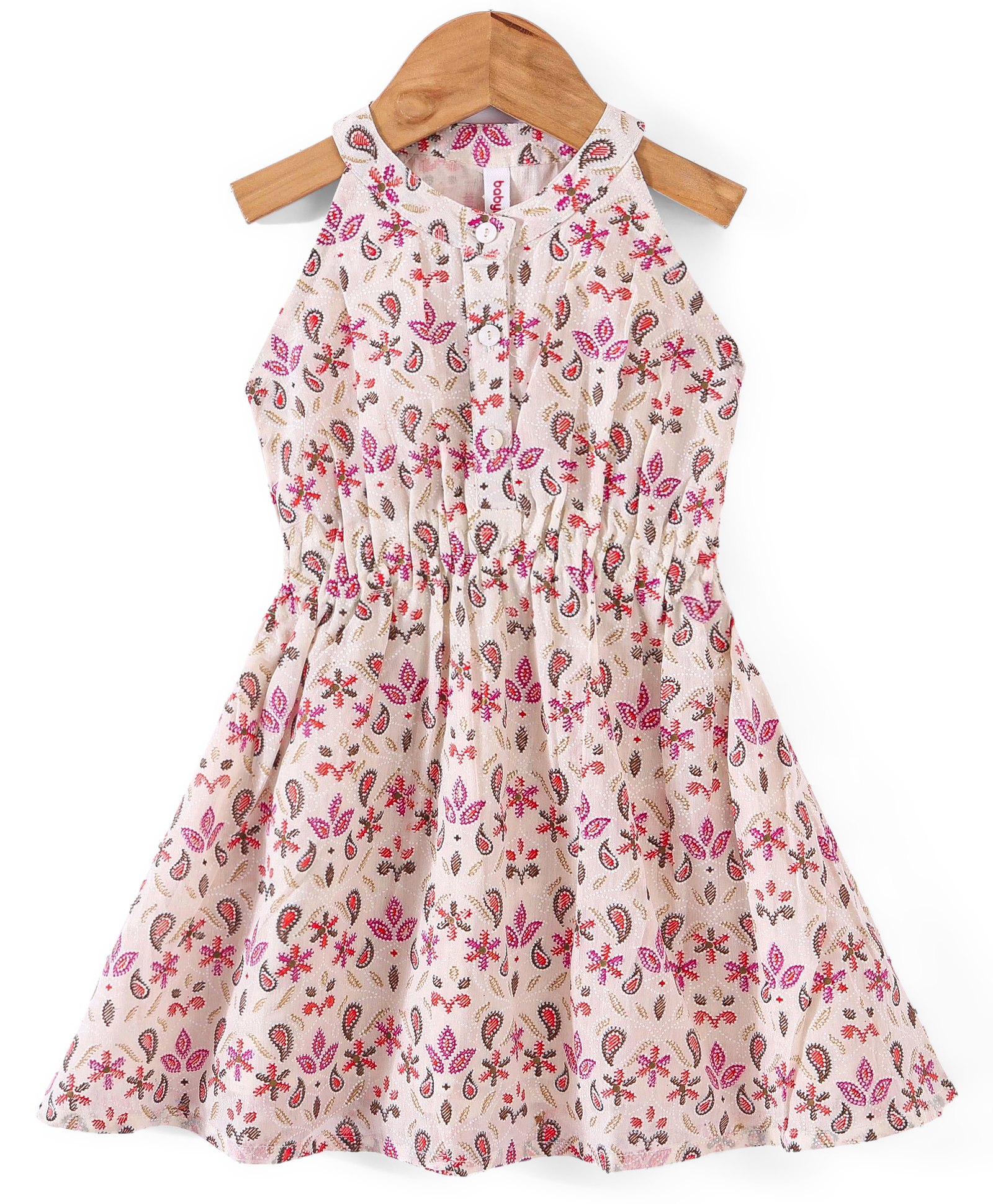 Babyhug Cotton Sleeveless Ethnic Dress Floral Printed - White & Pink-image-16