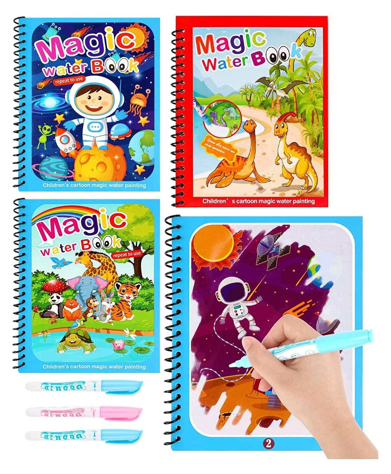 New Pinch  Cartoon Theme Reusable Magic Water Painting Book Magic Doodle Pen(Print as per availability)) (3Pc)-image-45