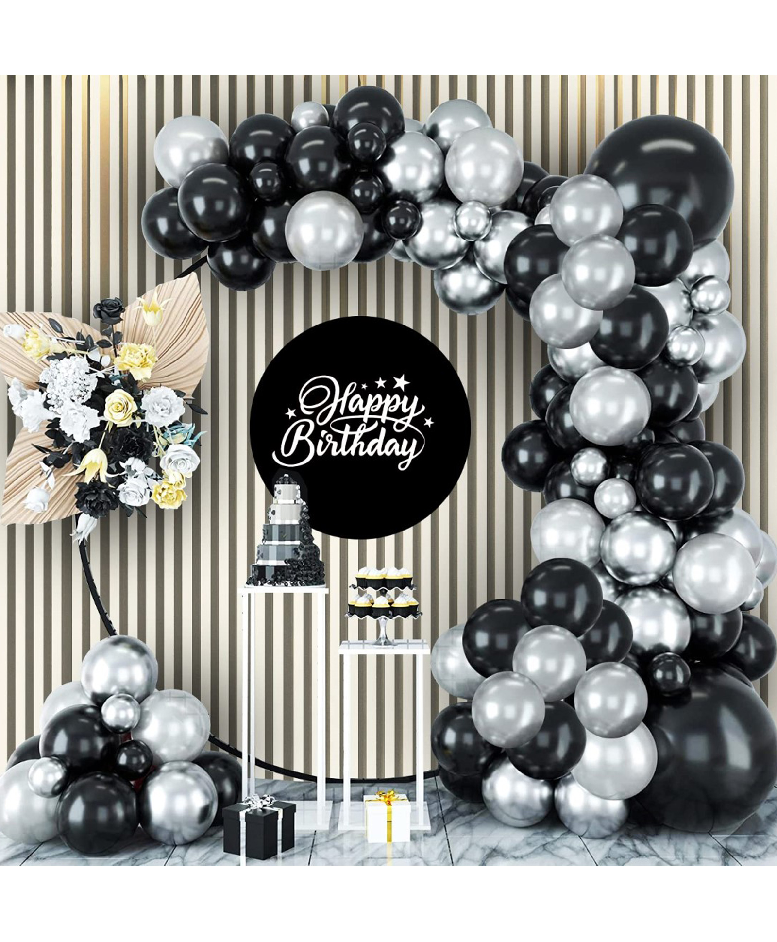 Bubble Trouble Black Balloons For Decoration Black & Silver Metallic Balloons - Pack Of 50-image-29