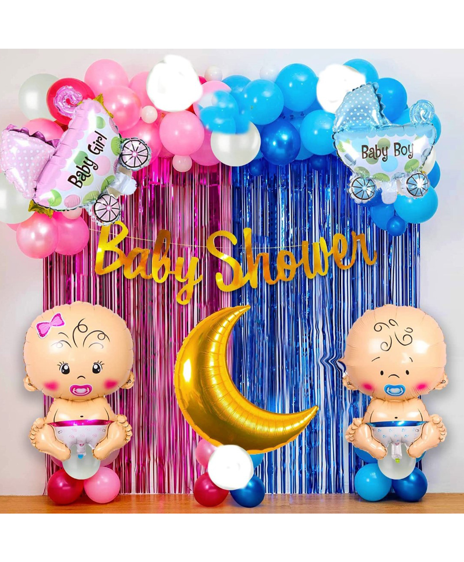 Bubble Trouble Baby Shower Letter Bunting Banner Latex Pram foil with Moon Foil Balloon Baby Shower Decorations Item Combo Set For Maternity Pregnancy Photoshoot Material Items Supplies - 50 Pcs-image-42