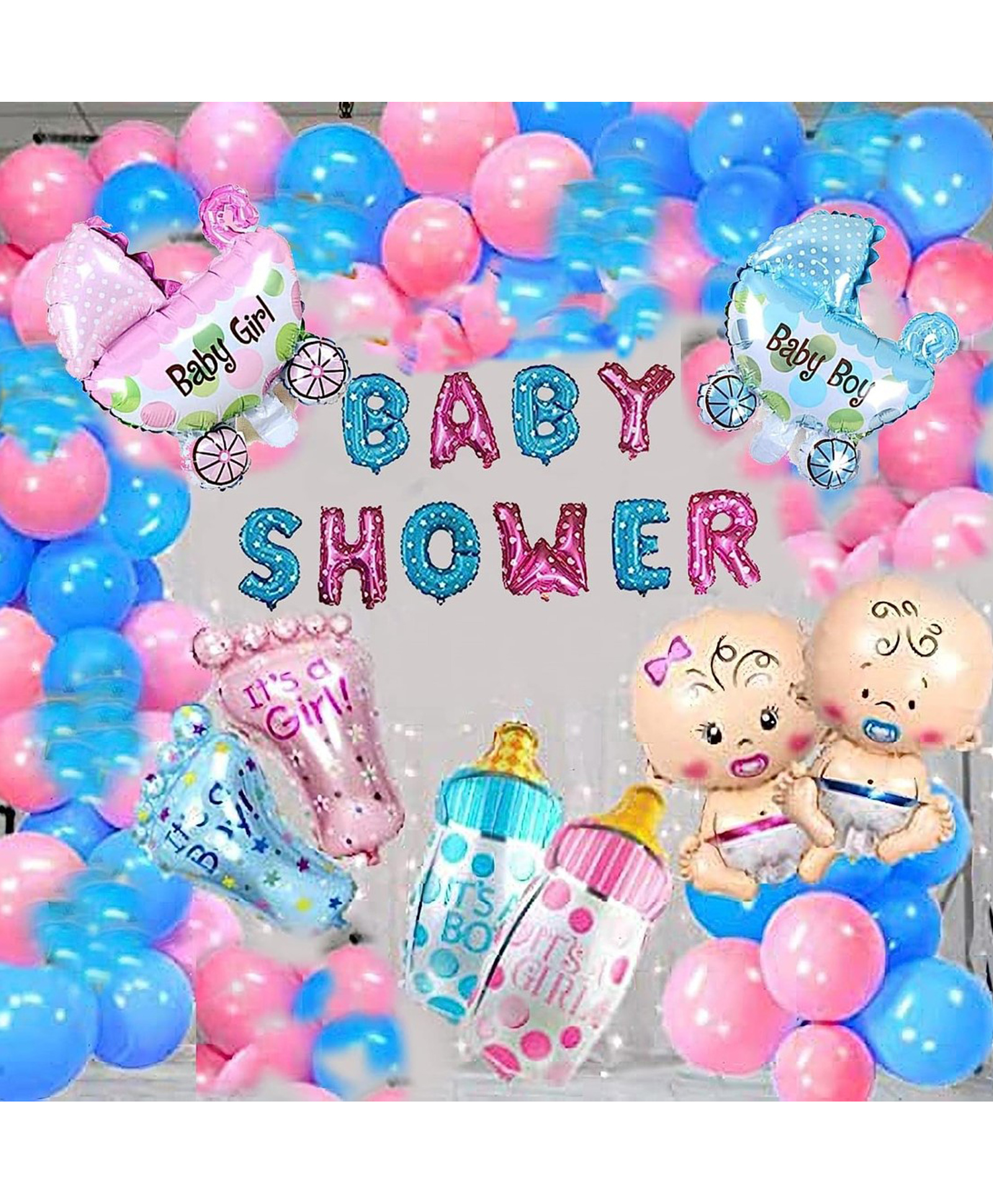 Bubble Trouble Baby Shower Combo Decorations Set 50 Pcs Baby Shower Balloon Latex Glue Dot Baby with For Maternity Pregnancy Photoshoot Material Items Supplies-image-14