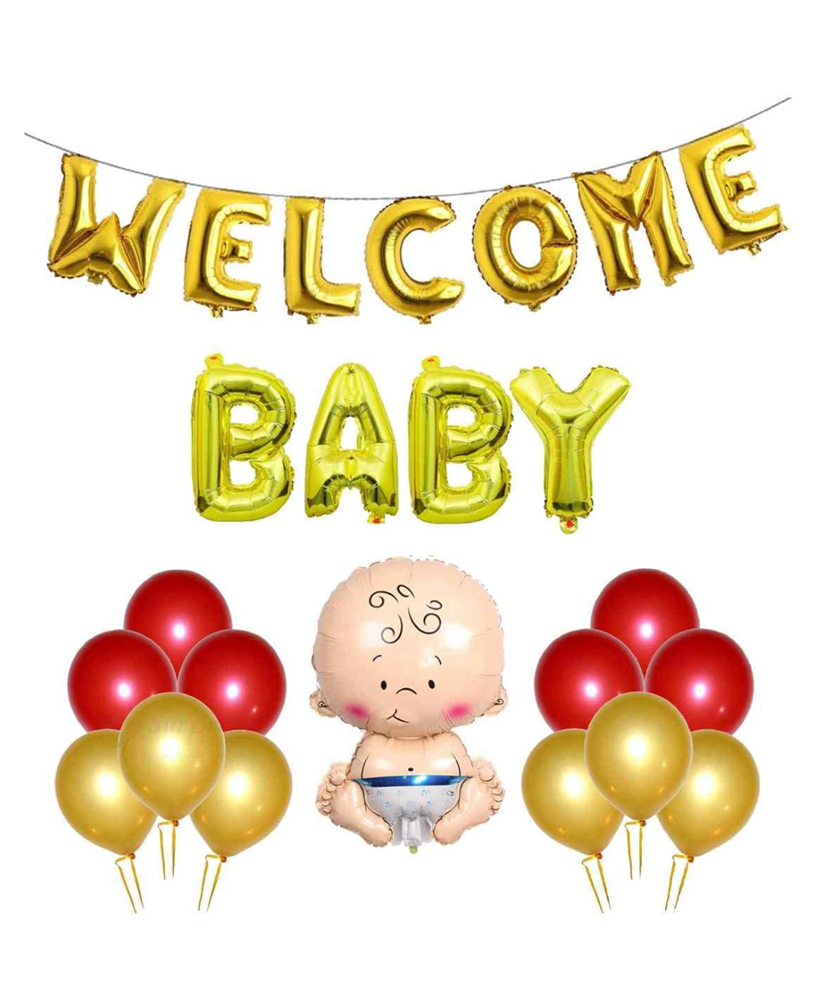 Bubble Trouble Foil Baby Boy Foil Balloons Red Golden Metallic Balloons Decoration Set for Baby Shower Mom To Be Baby Birthday - Pack of 33-image-3