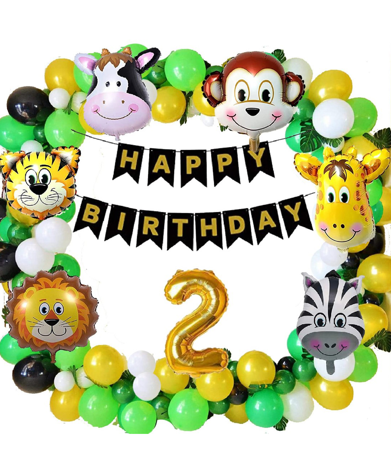 Bubble Trouble 2 Year Birthday Decoration for Boys & Girls Kit Combo 5 Animal Foil Balloons - 78 Pieces-image-28