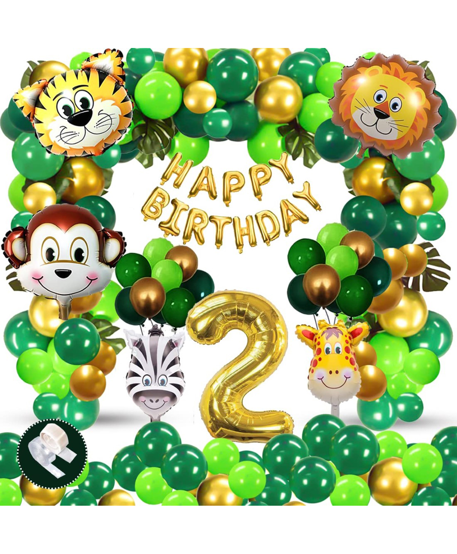 Bubble Trouble Jungle Theme 2nd Birthday Decoration for Kids Boys Girls Animal Safari Foil Balloon No 2 Celebration Pack of 71- Multicolor-image-38