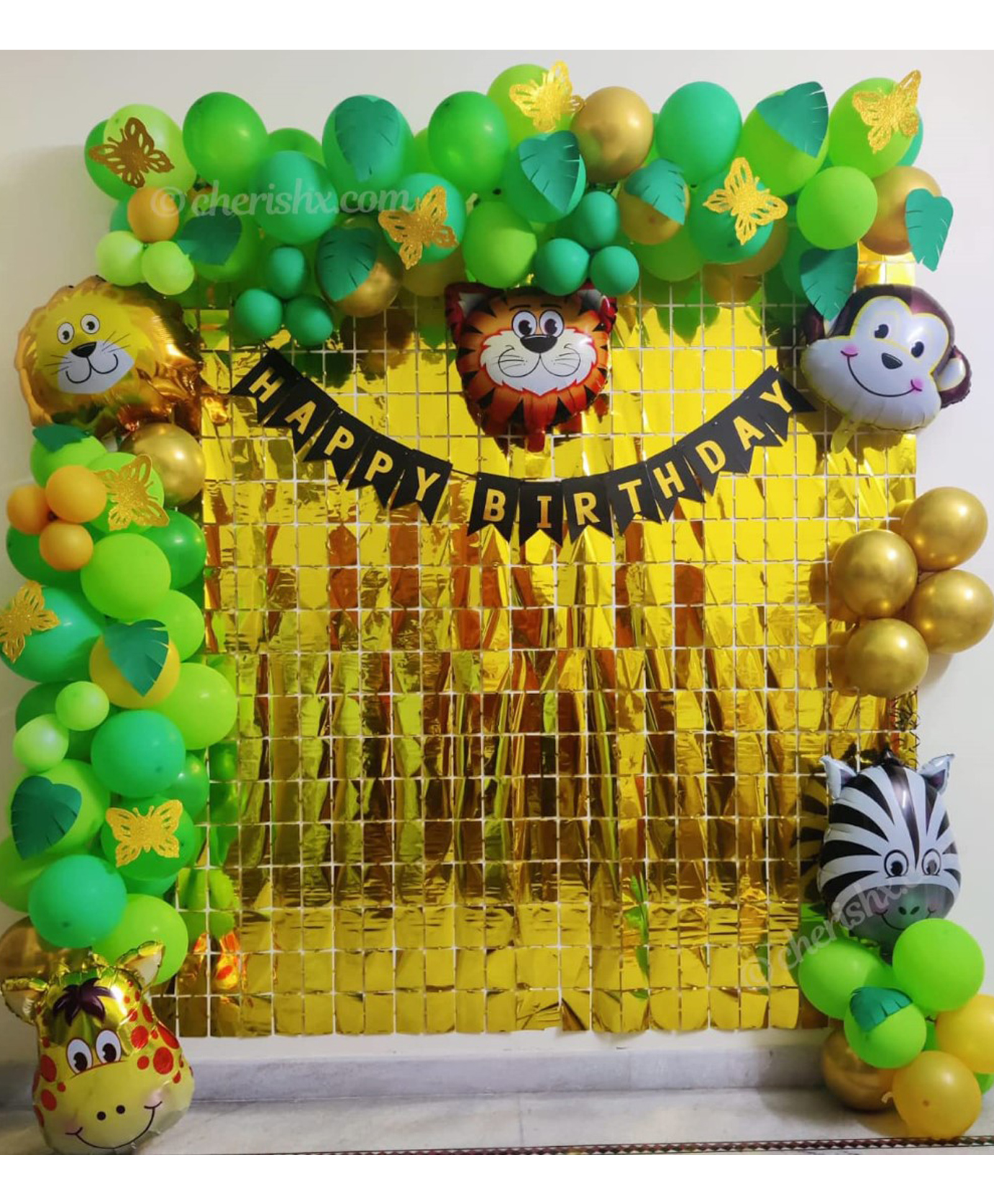 Bubble Trouble Theme Birthday Party Decorations For Kids Combo Bunting Animal Face Shape Foil Chrome Rubber Balloons  Jungle Theme Birthday Decoration-  80 Pieces-image-30