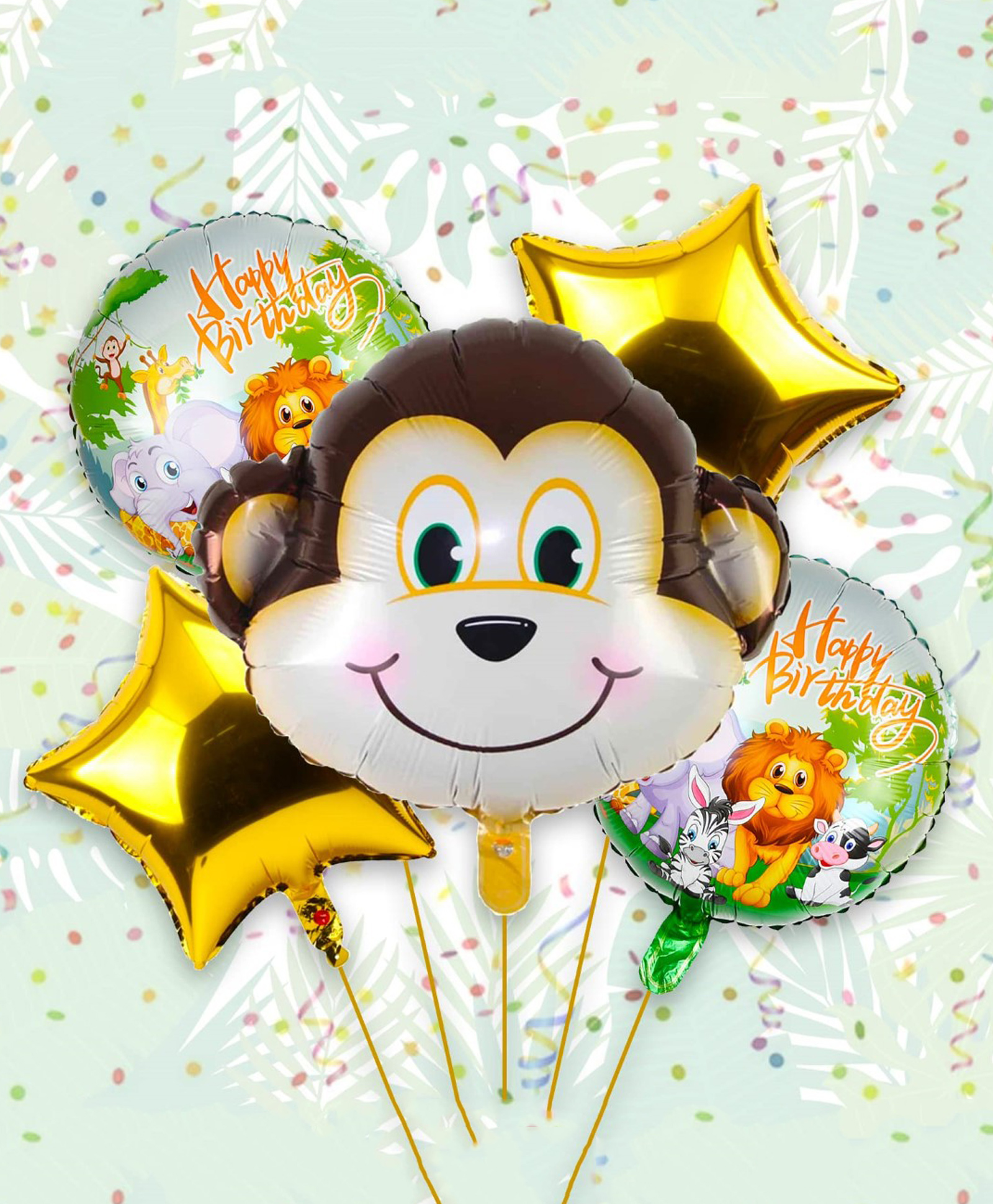 Bubble Trouble Happy Birthday Foil Balloon Animal Foil Balloons Monkey Foil Balloon Balloon Decoration for Birthday Happy Birthday Decoration Kit Jungle Theme Balloons for Decoration - Set of 5-image-24