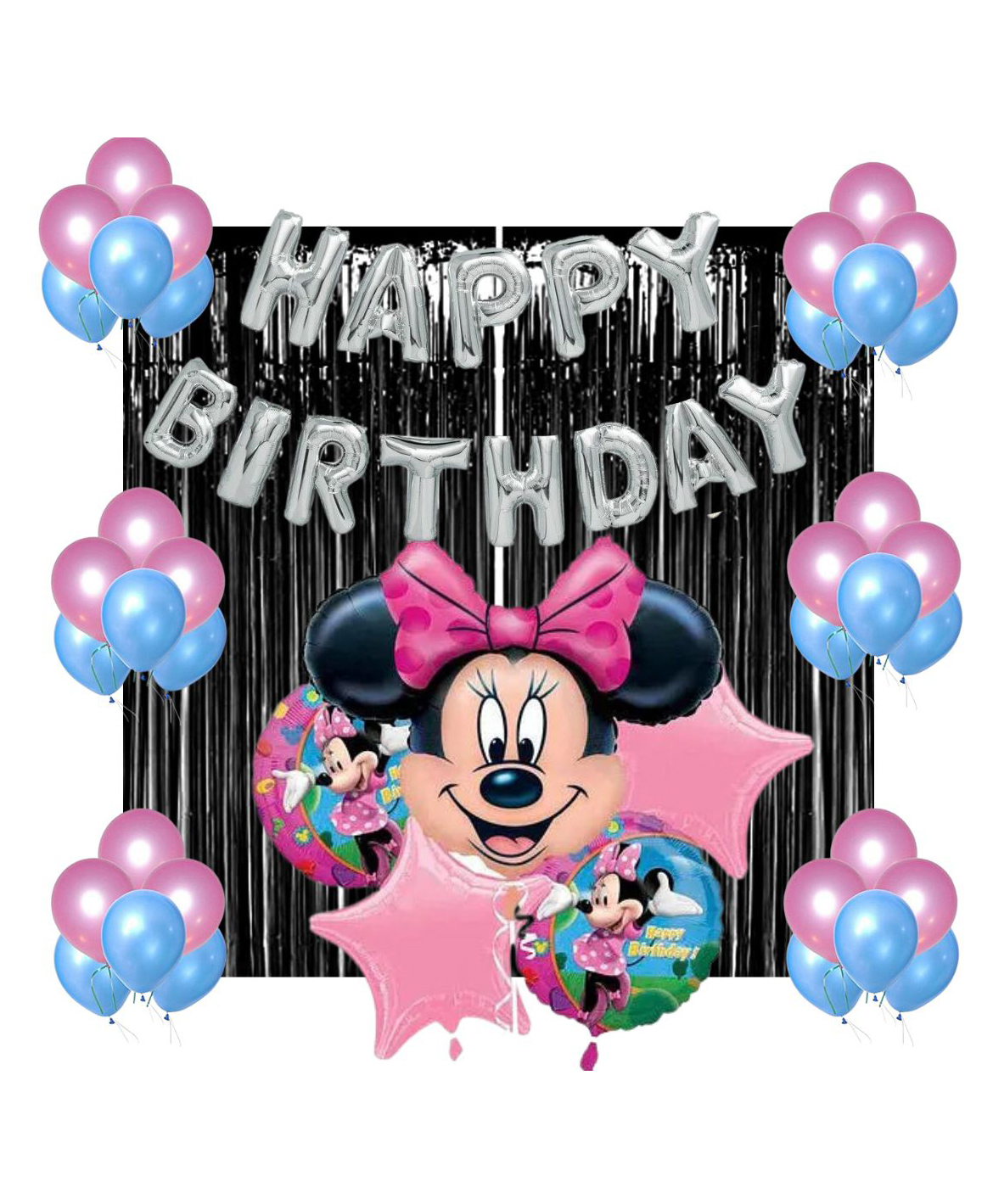 Bubble Trouble Birthday Decoration Combo with Foil Banner Curtains Metallic Balloons Set  Pink Blue Black & Silver - Pack of 50-image-21