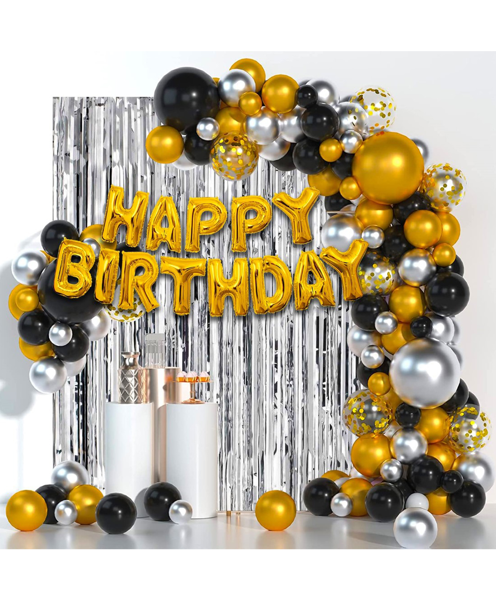 Bubble Trouble Golden Black & Silver Rubber Balloon Birthday Decorations Items - Pack of 53-image-21