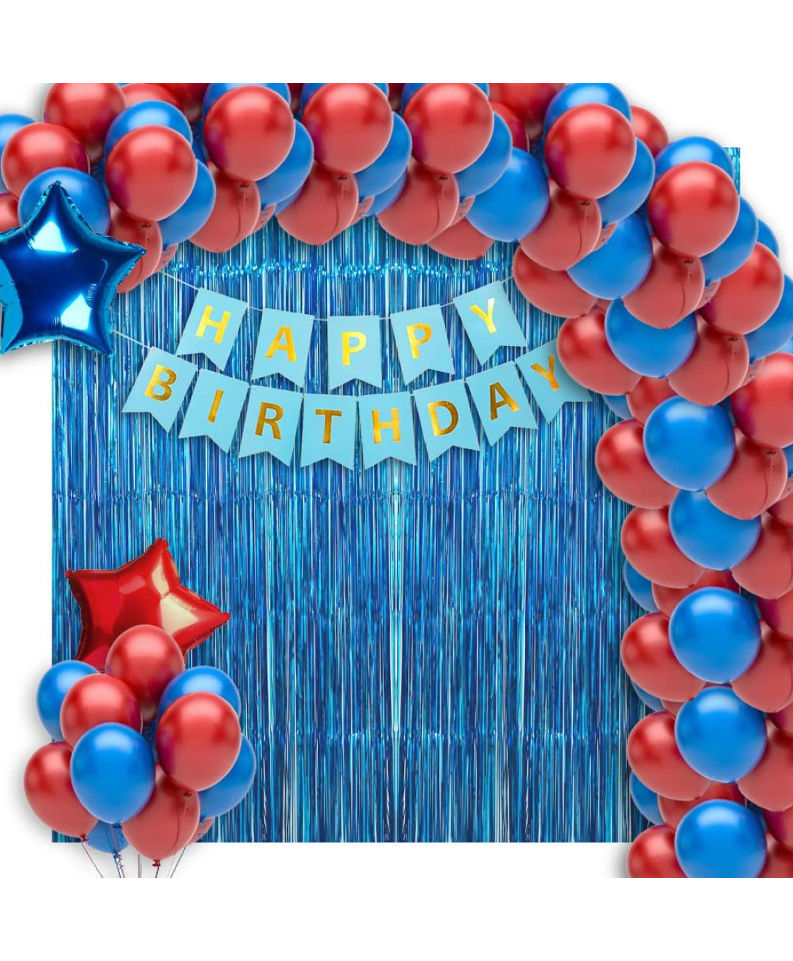 Bubble Trouble Happy Birthday Decorations Blue Red Colour Birthday Balloons For Decoration Kit Foil Curtain Star Foil Balloon Happy Birthday Banner - 34 Pieces-picture-10