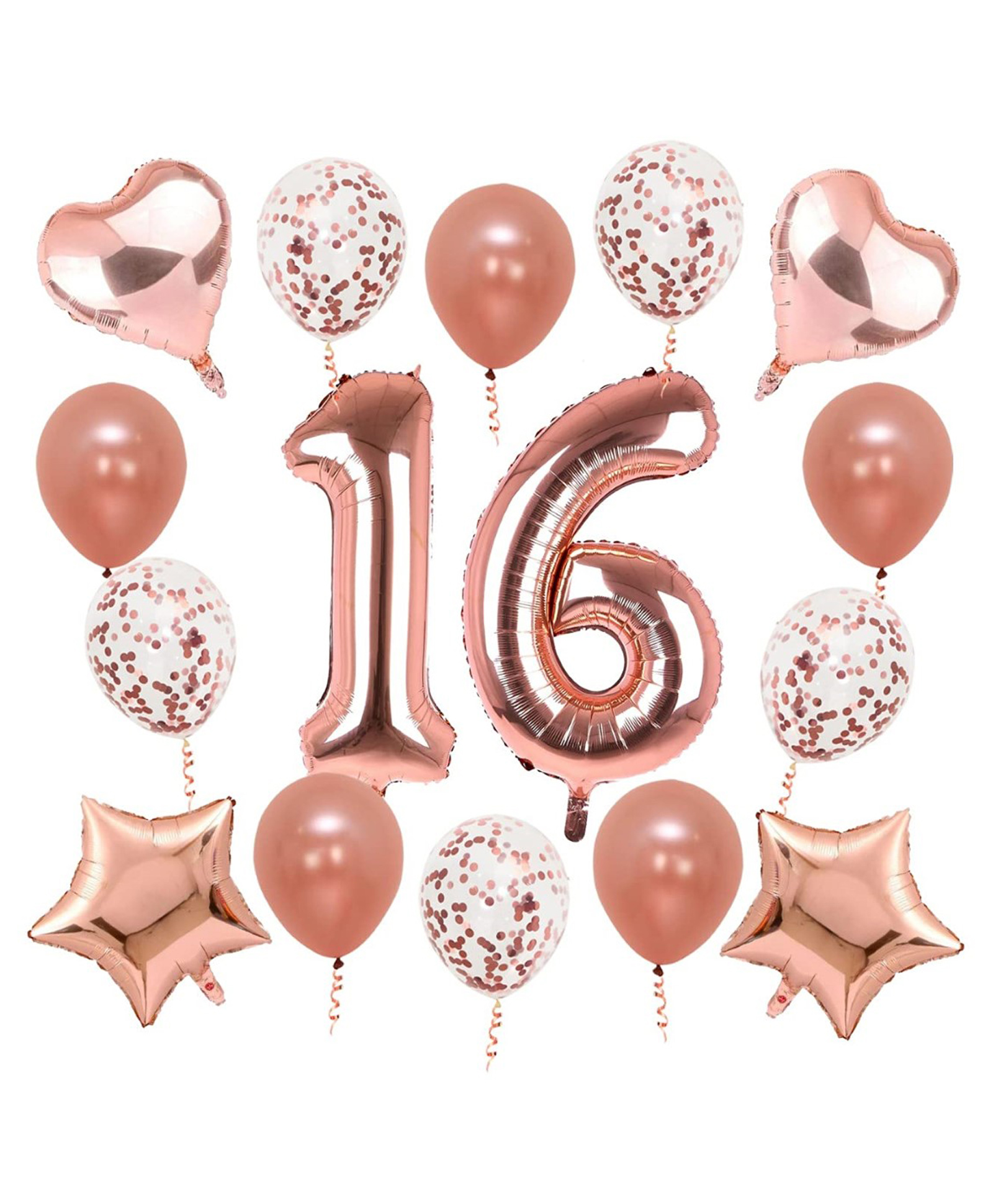 Bubble Trouble 16 Birthday Decoration Confetti Star & Heart Foil & Metallic Balloon Combo Set Kit - Pack of 16-picture-23