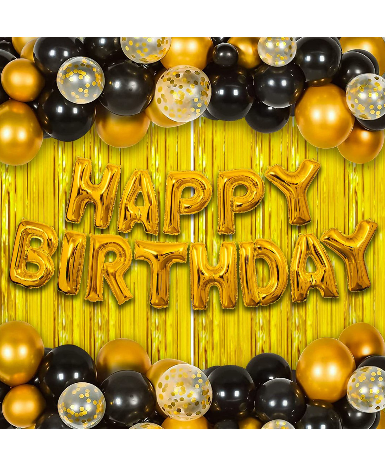 Bubble Trouble Happy Birthday Decoration Kit Combo Metallic Rubber Balloons with Happy Birthday Letter Foil Balloon Foil Curtain Happy Birthday Decorations Items Set -  - 33 Pieces-picture-16