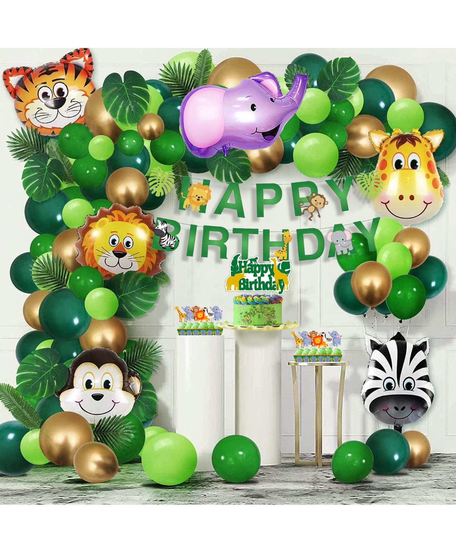 Bubble Trouble Jungle Theme Birthday Decoration Combo Balloon Jungle Safari Theme Pack of 85- Multicolor-picture-19