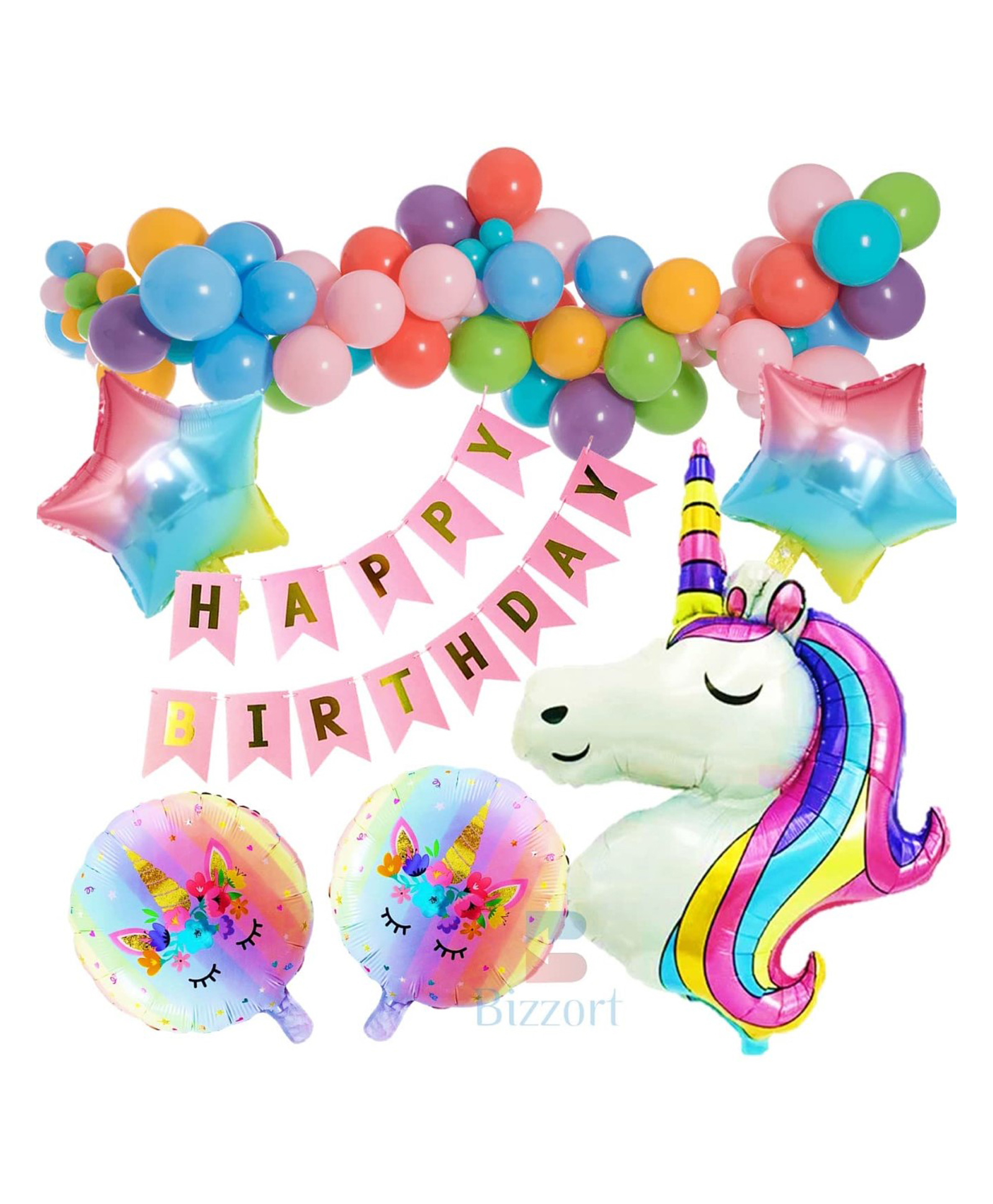 Bubble Trouble Unicorn Theme Birthday Decorations Items Combo Balloons & Happy Birthday Banner - Pack of 45-image-14