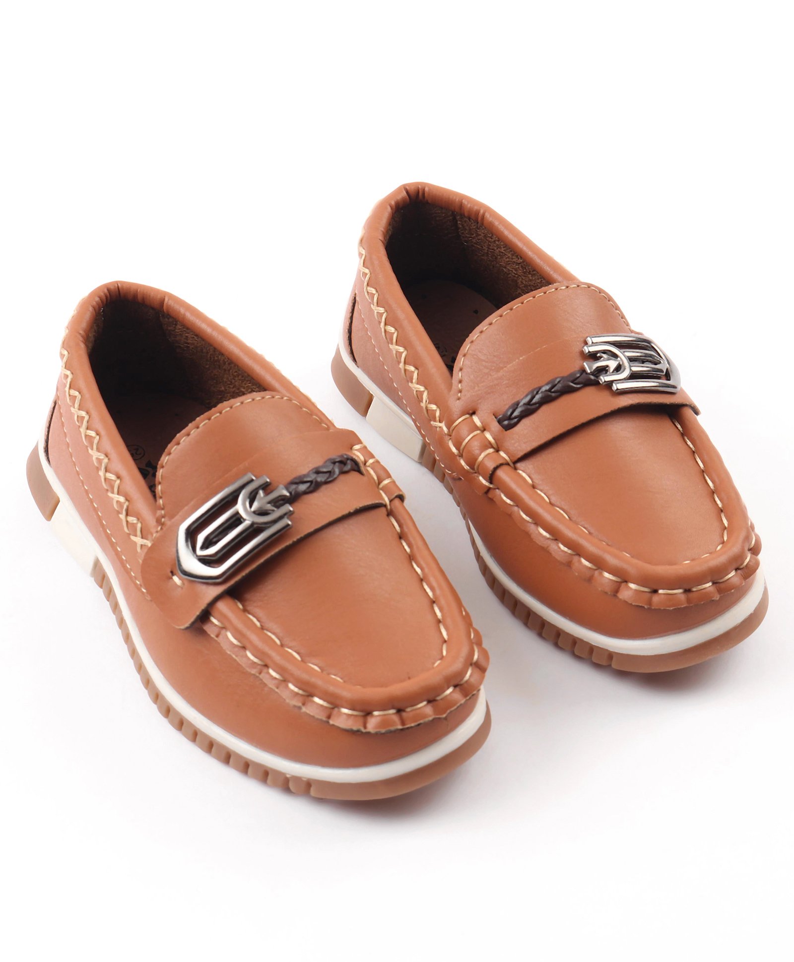 Cute Walk by Babyhug Slip On Solid Formal & Partywear Shoes with Chain Applique - Brown-image-2